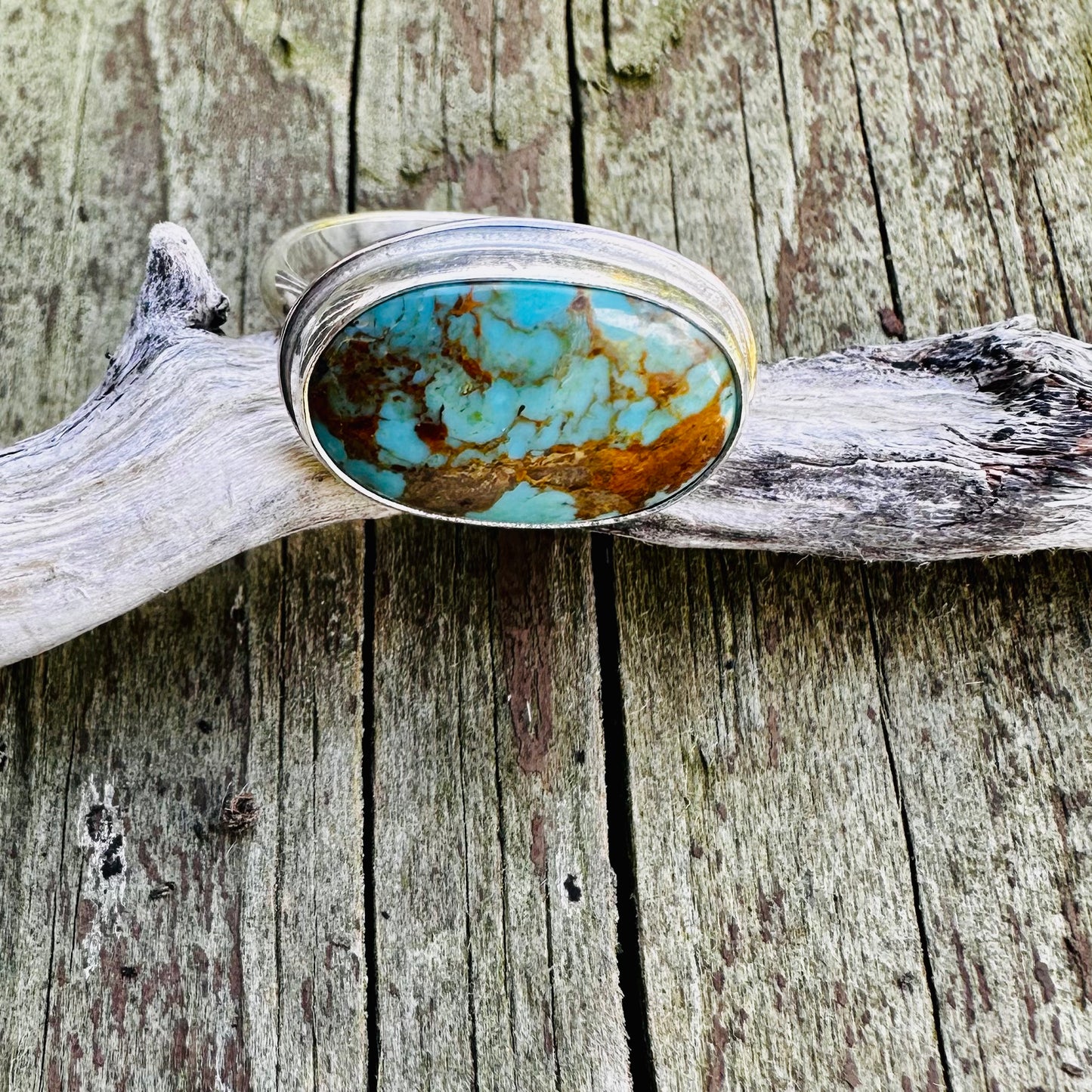 Kingman Turquoise Ring Set Horizontal Size 9