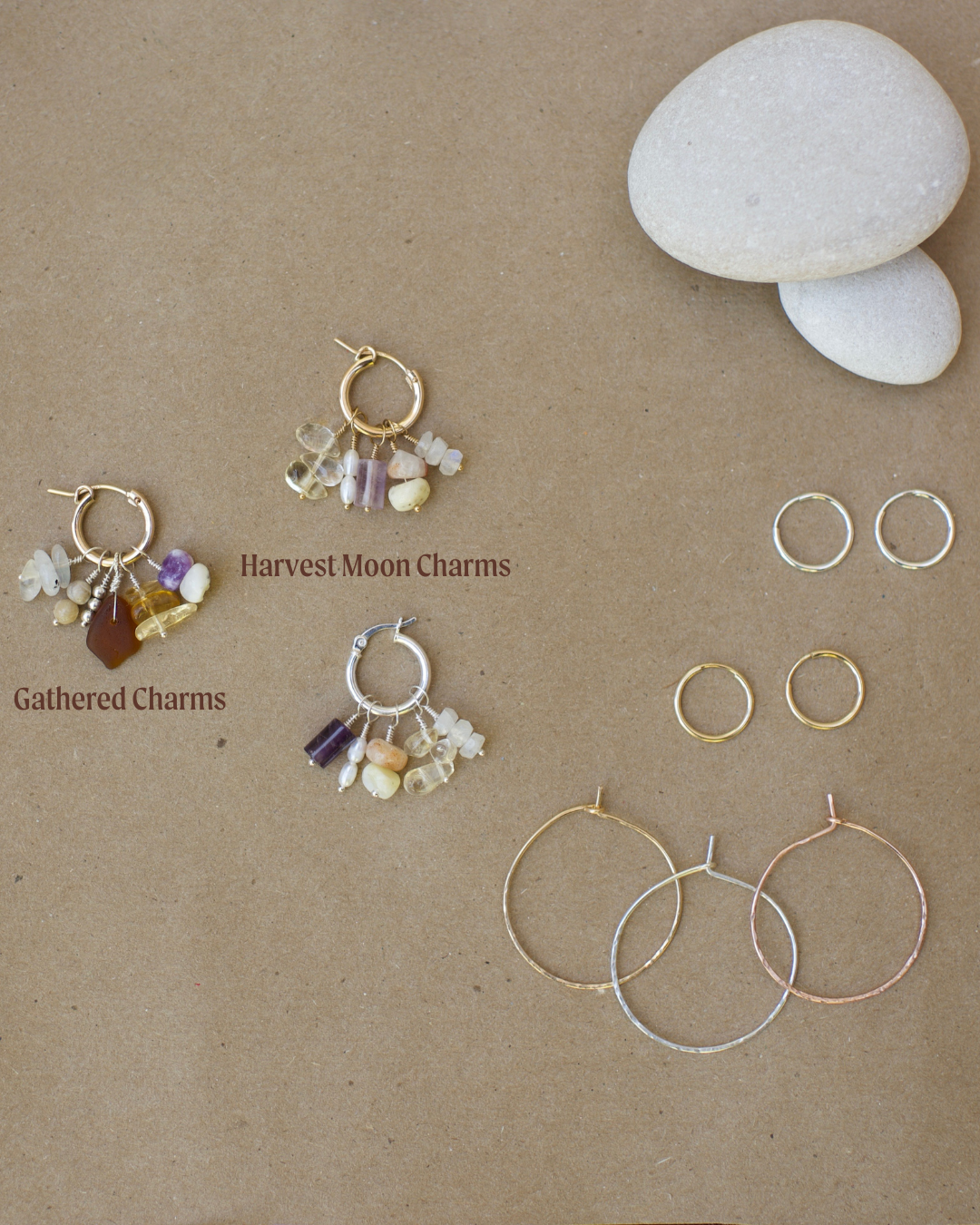 Harvest Moon Charms - Build Your Own Hoop Charm Earrings - Amethyst, Pearl, Faceted Moonstone, Citrine Drops, & Morado Opal