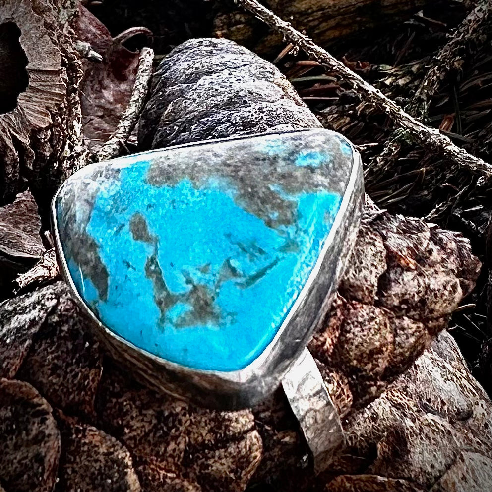 Kingman Turquoise Triangle Sterling Silver Ring Size 10.5
