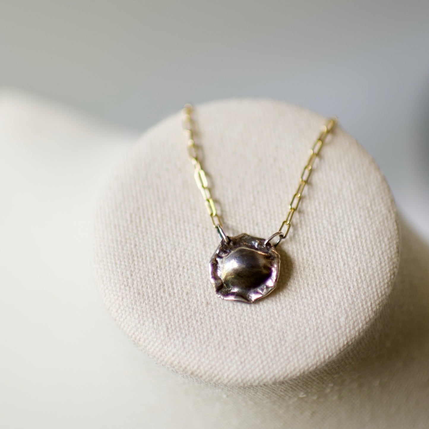 Fixed Pendant, Medium-Small on a 14k USA Yellow or Rose Gold Fill, or .925 Sterling Silver Paperclip Chain, Custom Keepsake Inclusion Lake Formed