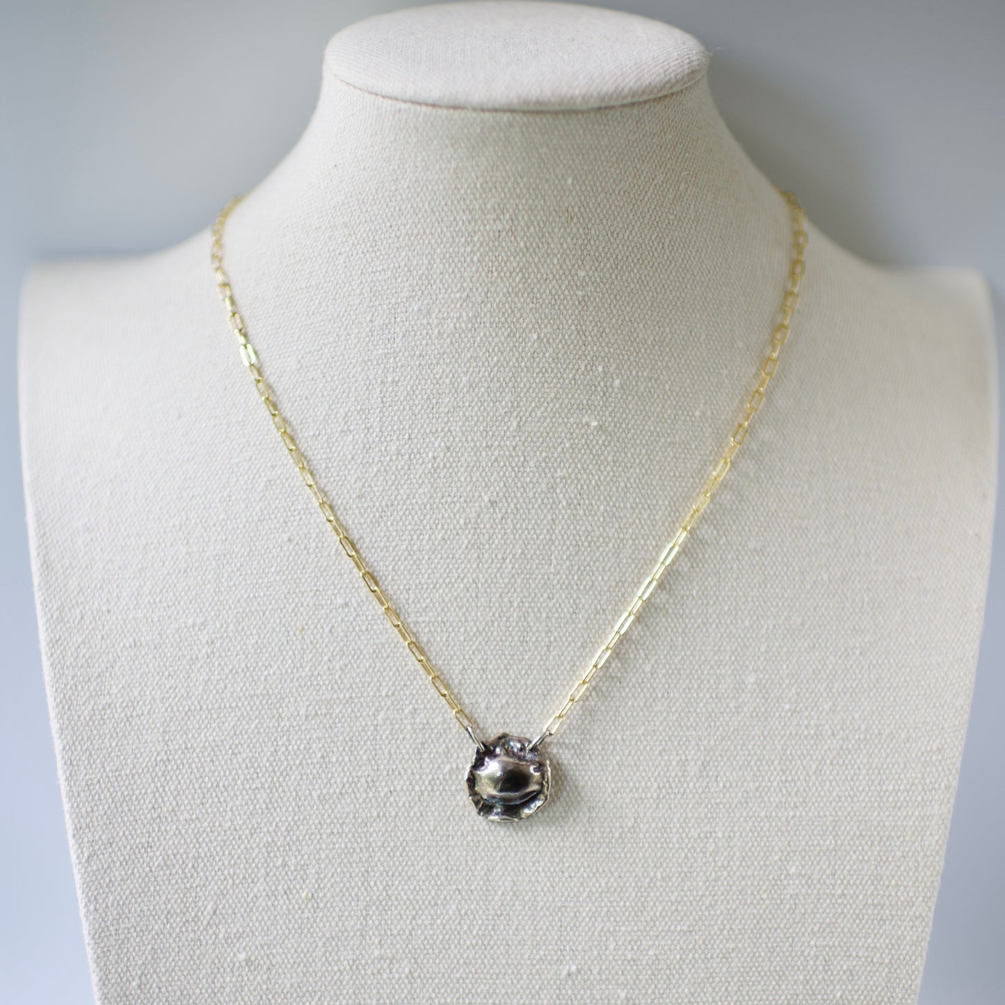 Lake Michigan Formed Sterling Pendant Necklace 5 on 14k Gold Fill Necklace, Oxidized Sterling
