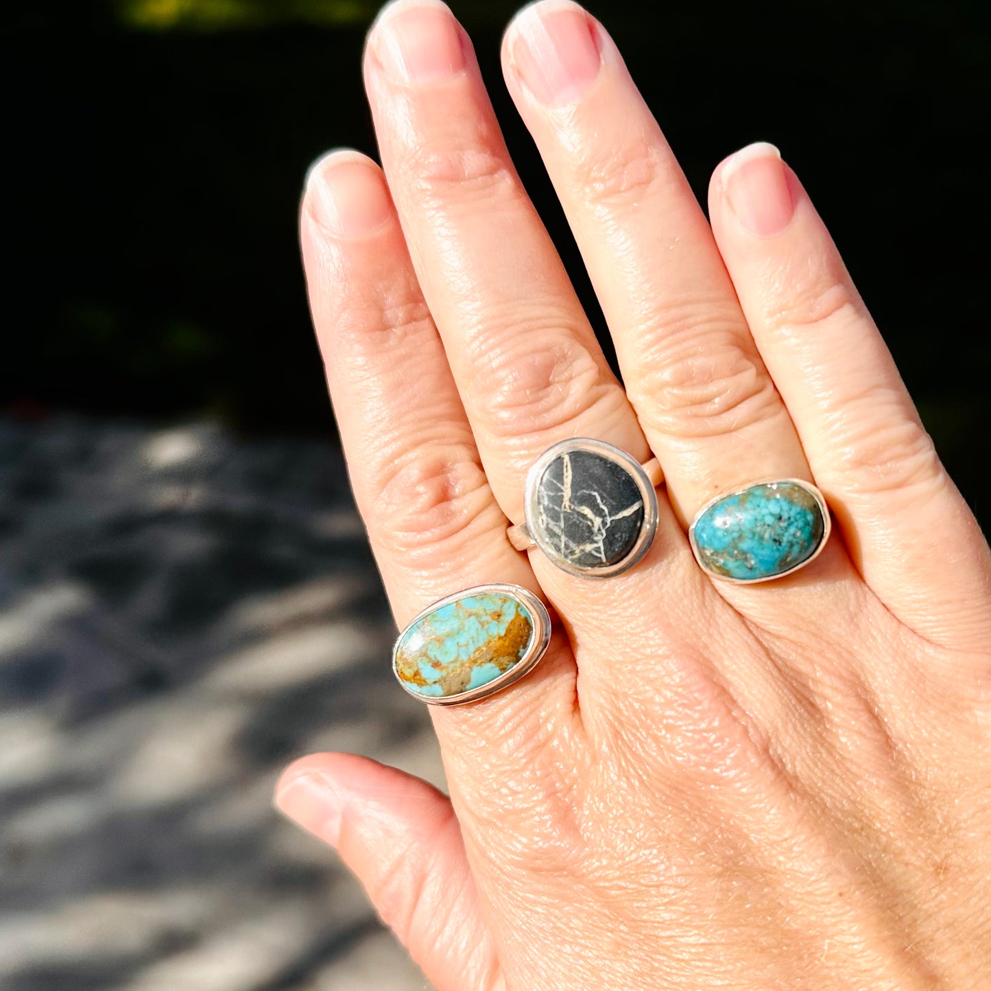 Kingman Turquoise Ring Set Horizontal Size 9