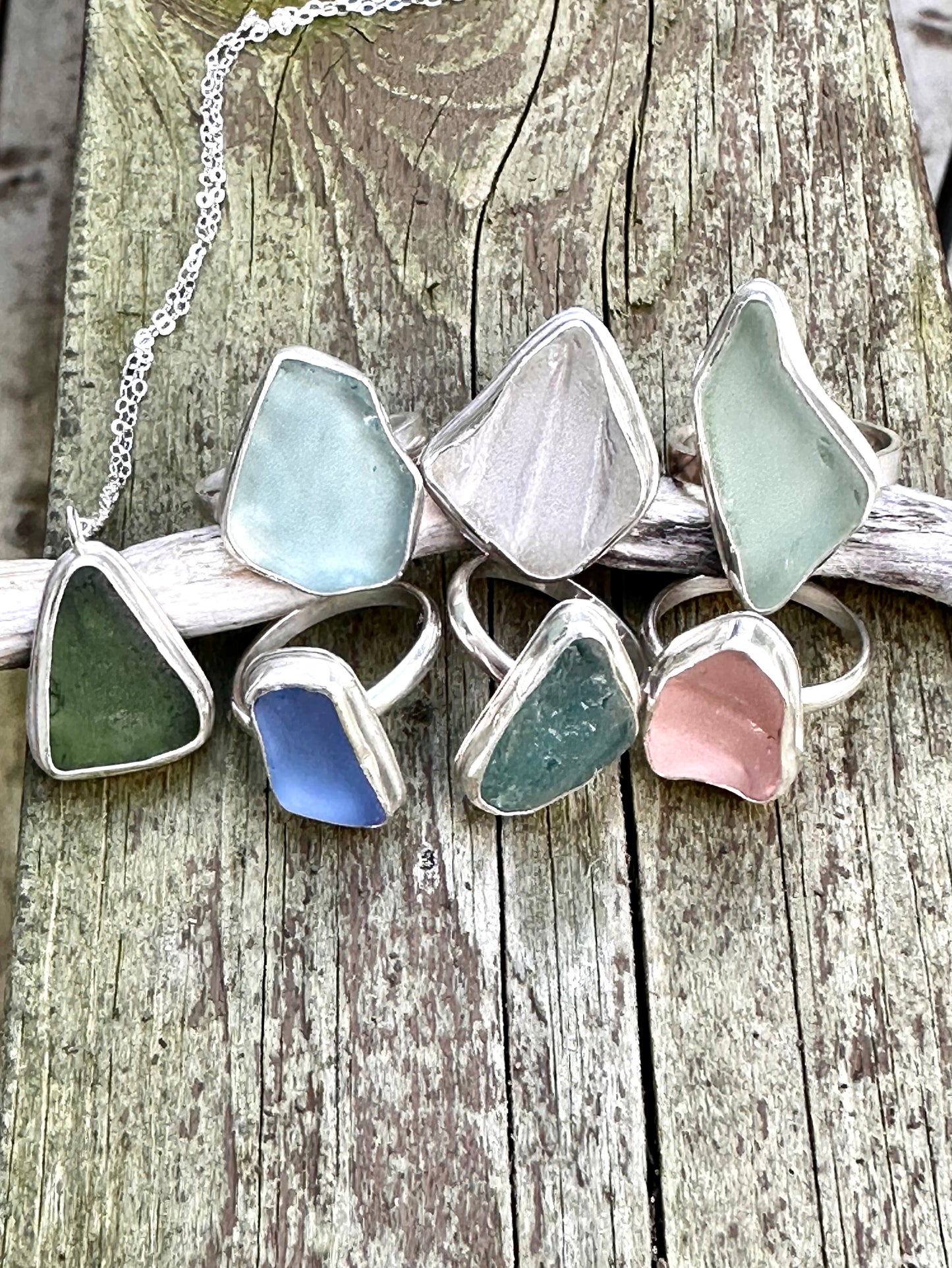 Lake Huron FormedTeal Beach Glass and Sterling Silver Ring 4, Size 8.5