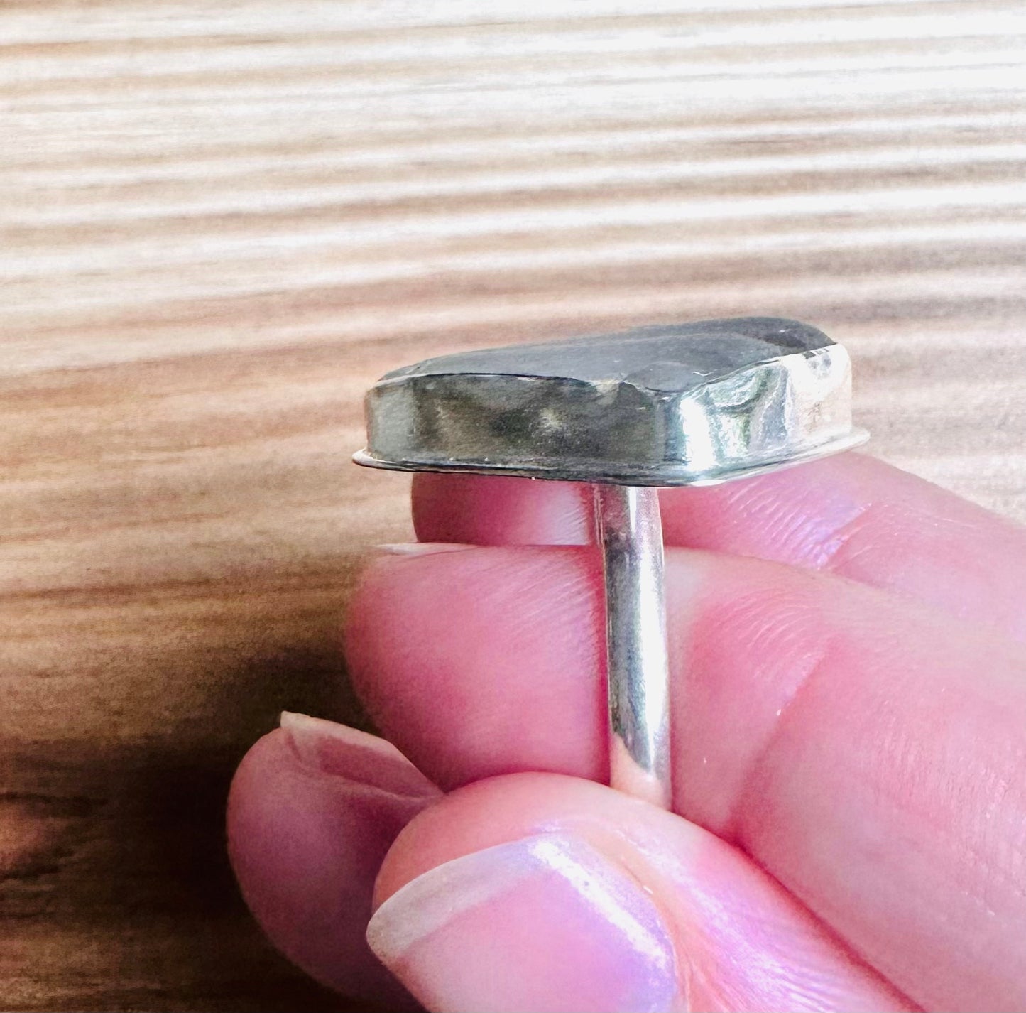 Lake Huron Formed White Beach Glass with Ridging and Sterling Silver Ring 3, Size 7.25