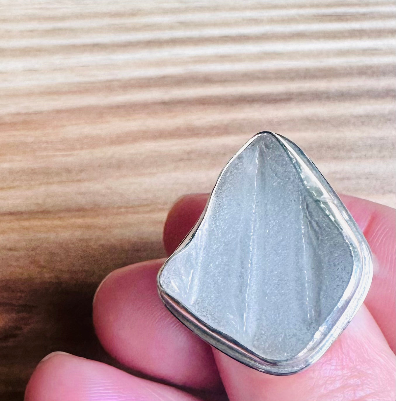 Lake Huron Formed White Beach Glass with Ridging and Sterling Silver Ring 3, Size 7.25