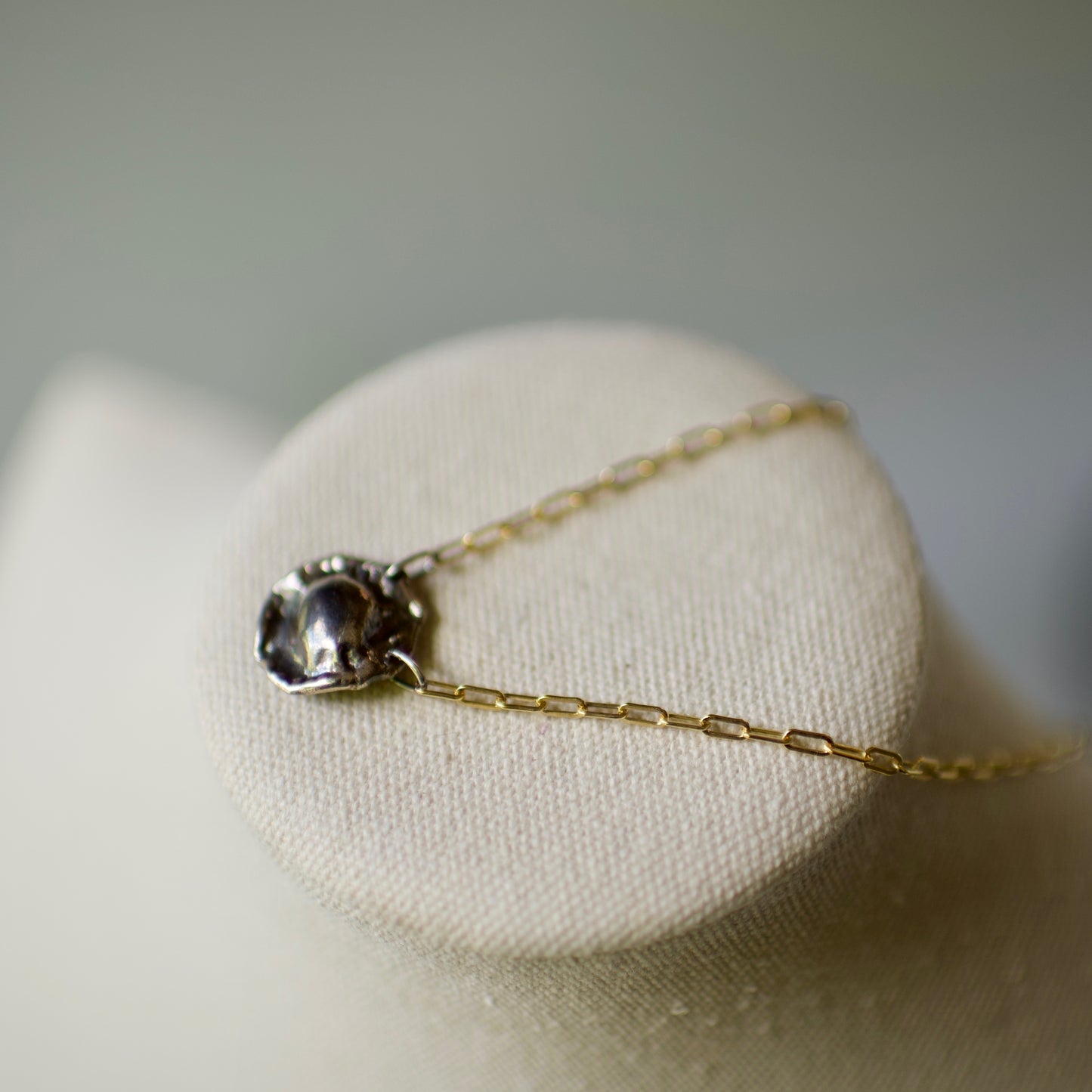Lake Michigan Formed Sterling Pendant Necklace 5 on 14k Gold Fill Necklace, Oxidized Sterling