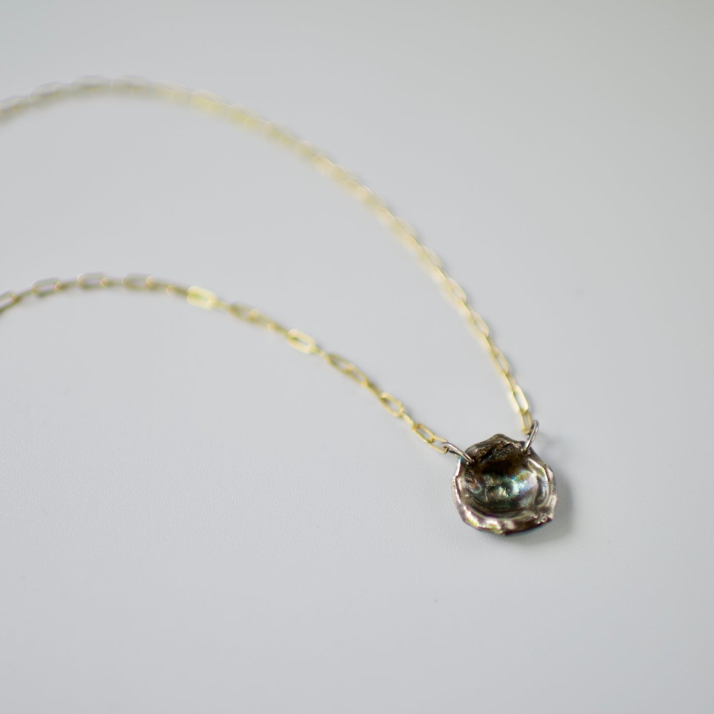 Lake Michigan Formed Sterling Pendant Necklace 5 on 14k Gold Fill Necklace, Oxidized Sterling