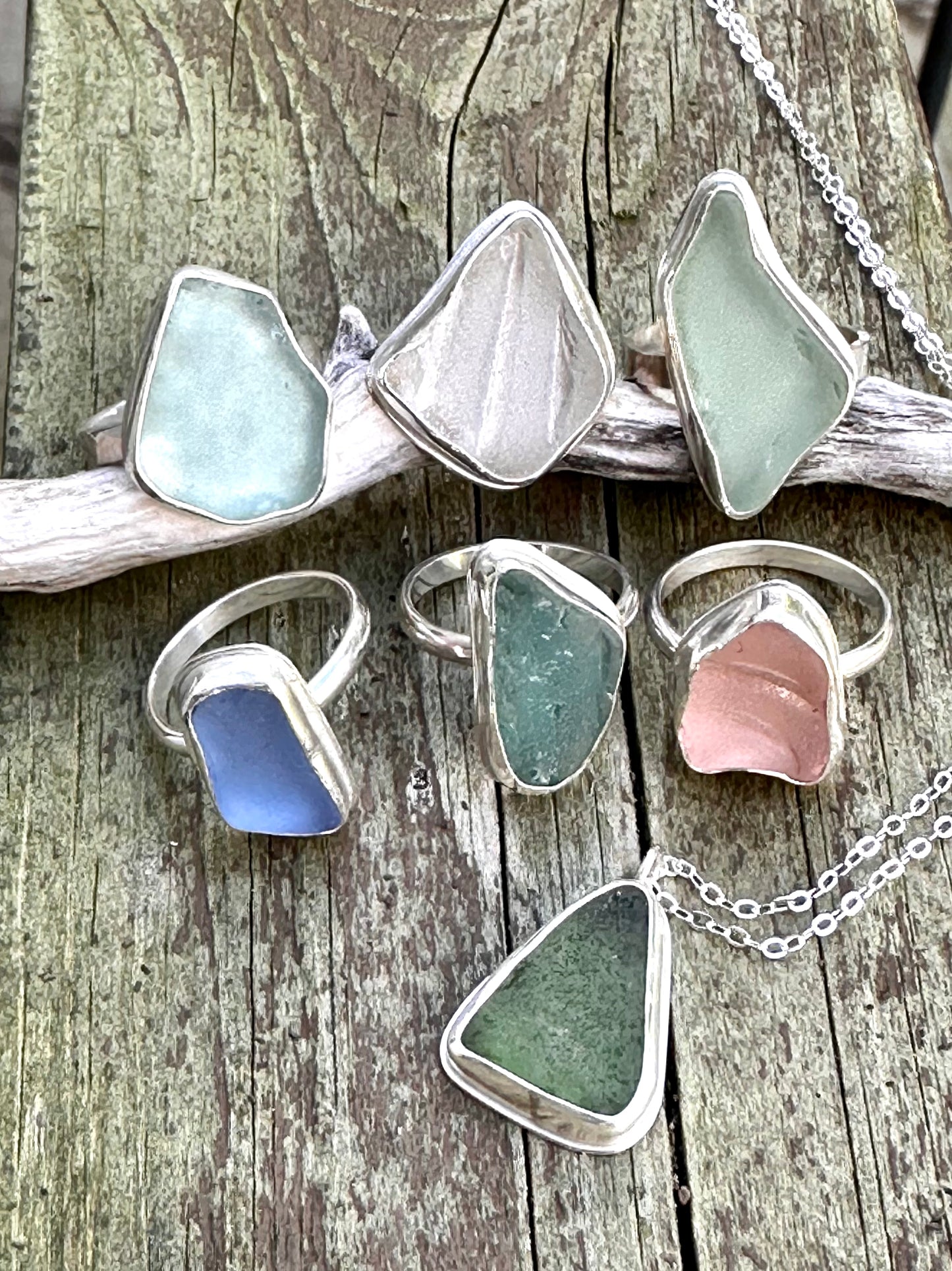 Lake Huron Formed White Beach Glass with Ridging and Sterling Silver Ring 3, Size 7.25