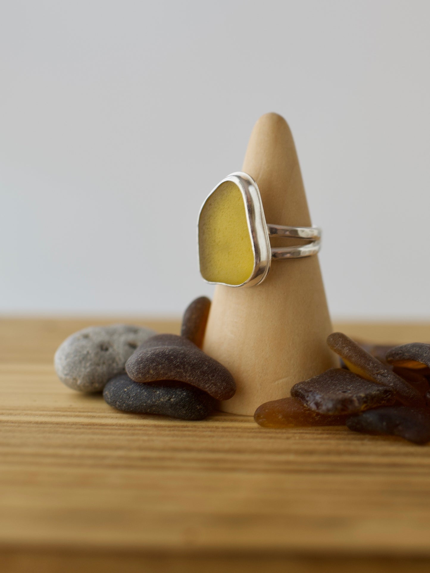 A. One-of-a-Kind Great Lakes Beach Glass Ring - Rare Yellow - Size 7