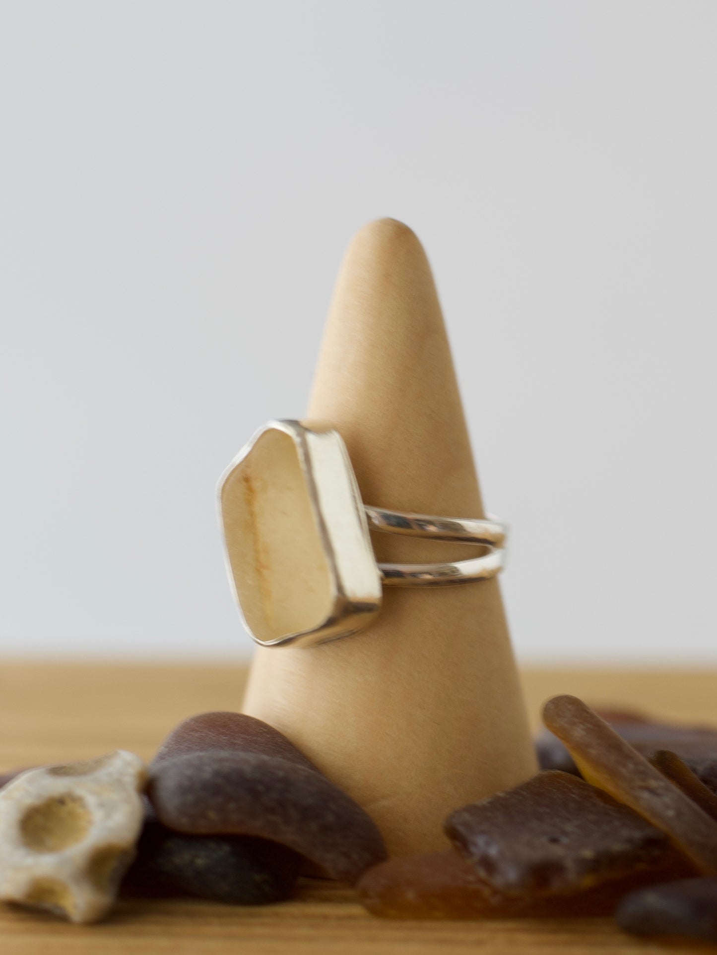 B. One-of-a-Kind Great Lakes Beach Glass Ring - Rare Pale Amber - Size 9