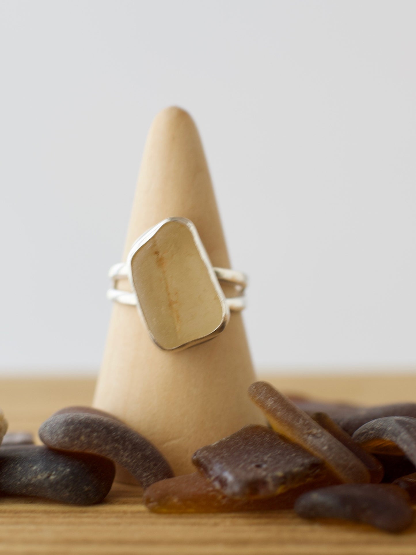 B. One-of-a-Kind Great Lakes Beach Glass Ring - Rare Pale Amber - Size 9