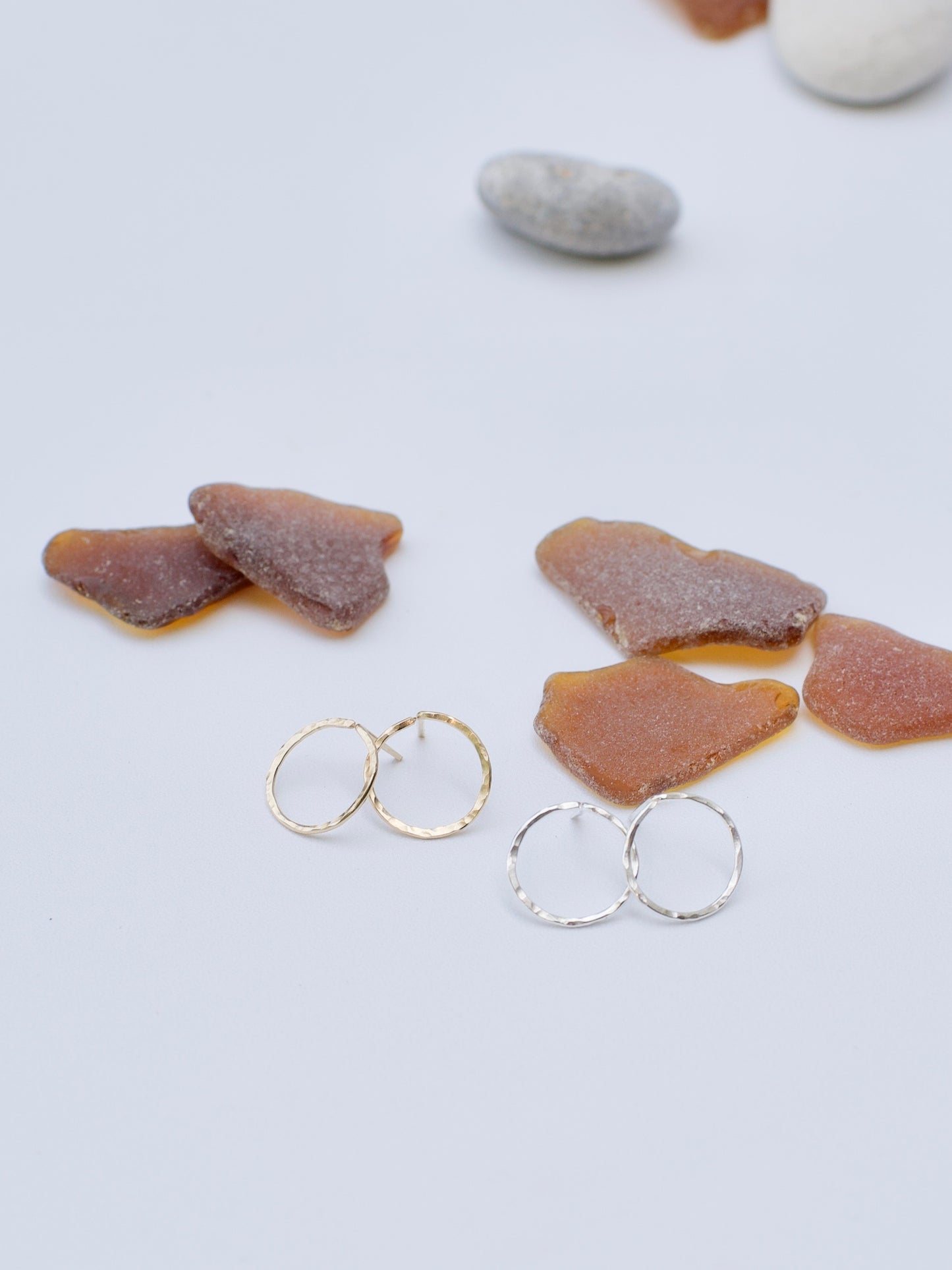 Seasonal Moon Circle Studs - Textured Wire Stud Earrings