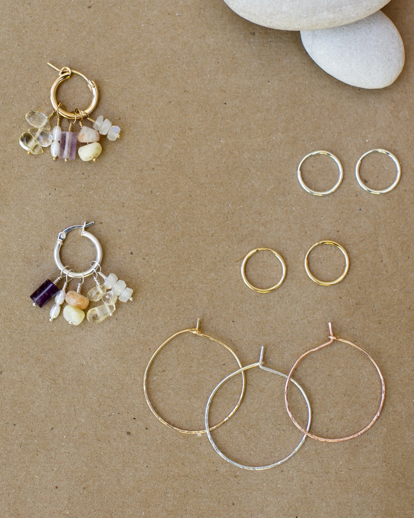 Harvest Moon Charms - Build Your Own Hoop Charm Earrings - Amethyst, Pearl, Faceted Moonstone, Citrine Drops, & Morado Opal