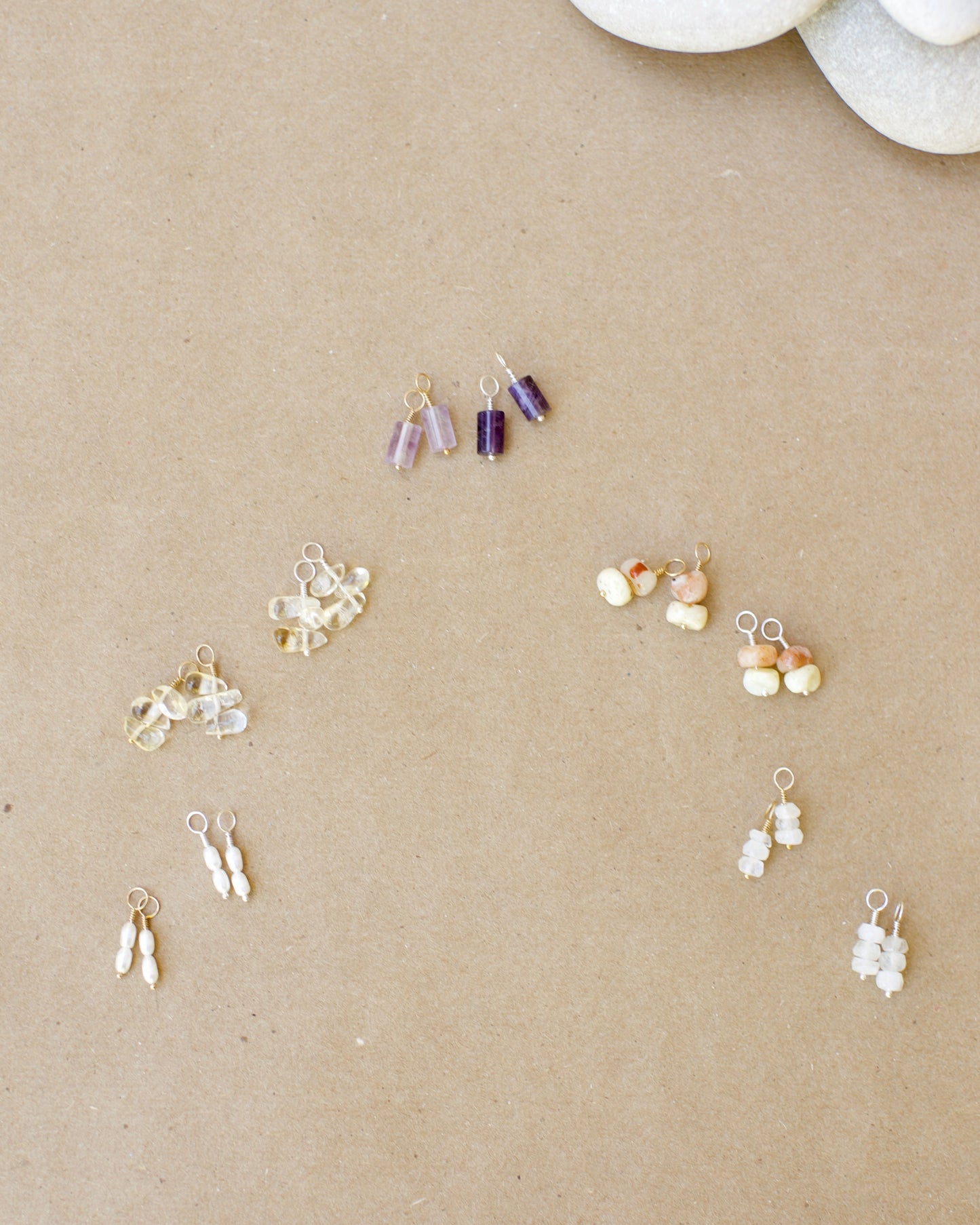 Harvest Moon Charms - Build Your Own Hoop Charm Earrings - Amethyst, Pearl, Faceted Moonstone, Citrine Drops, & Morado Opal