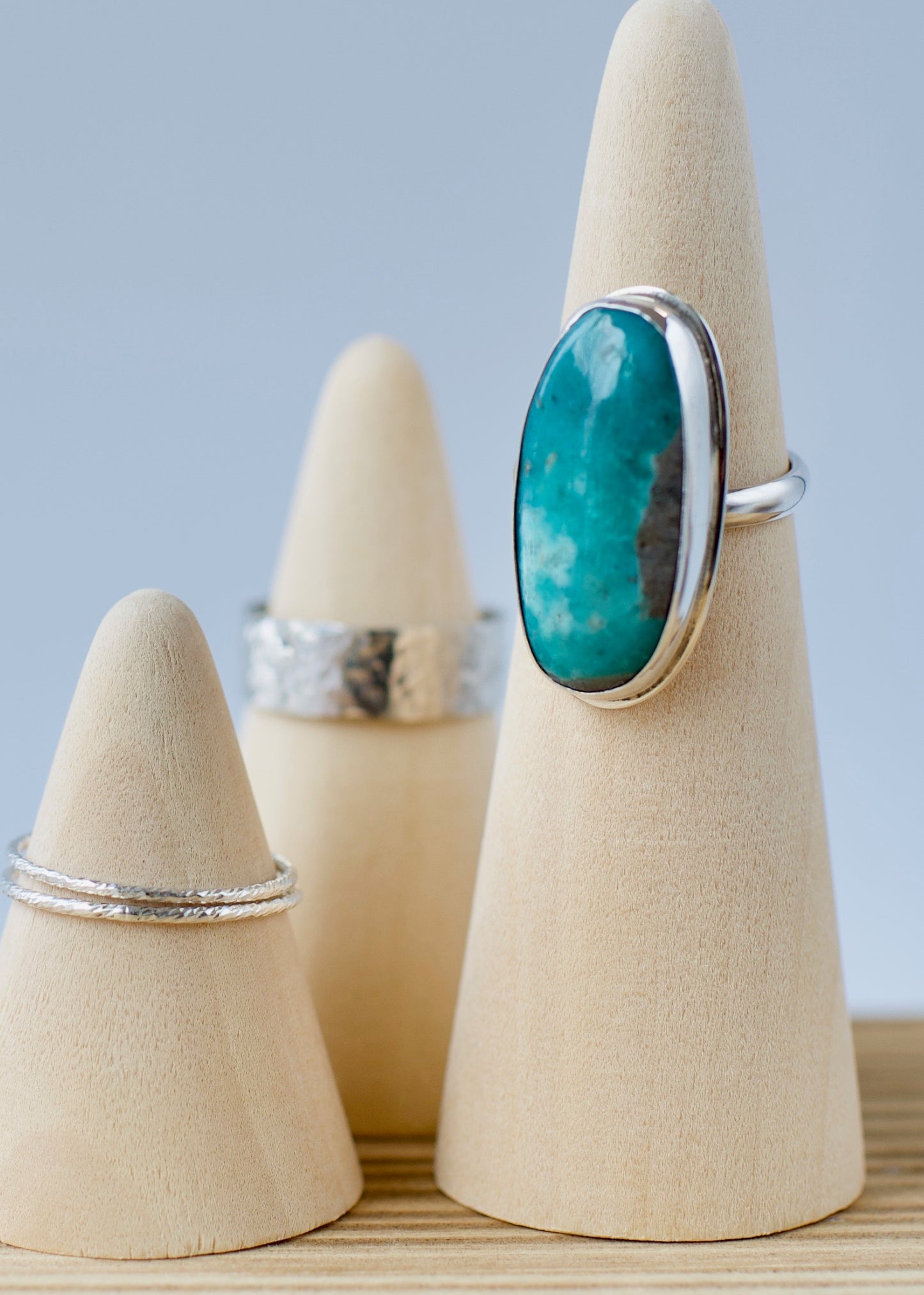 Compitos Dark Blue Green Turquoise Oval Stone in Sterling Silver Ring Size 6.75