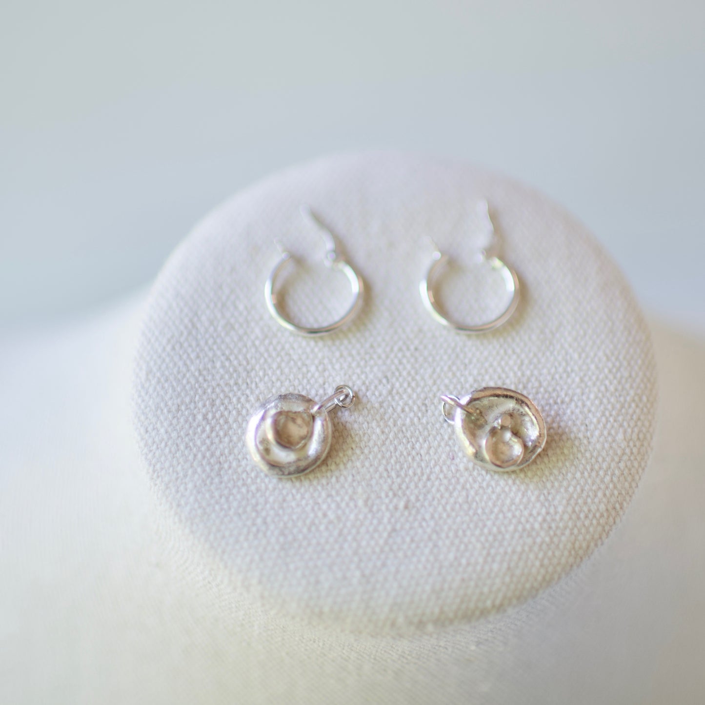 Dangle Earrings, Medium-Small Lake Formed Drops on 14k USA Yellow or Rose Gold Fill, or .925 Sterling Silver Hoops, Custom Keepsake Inclusion Lake Formed