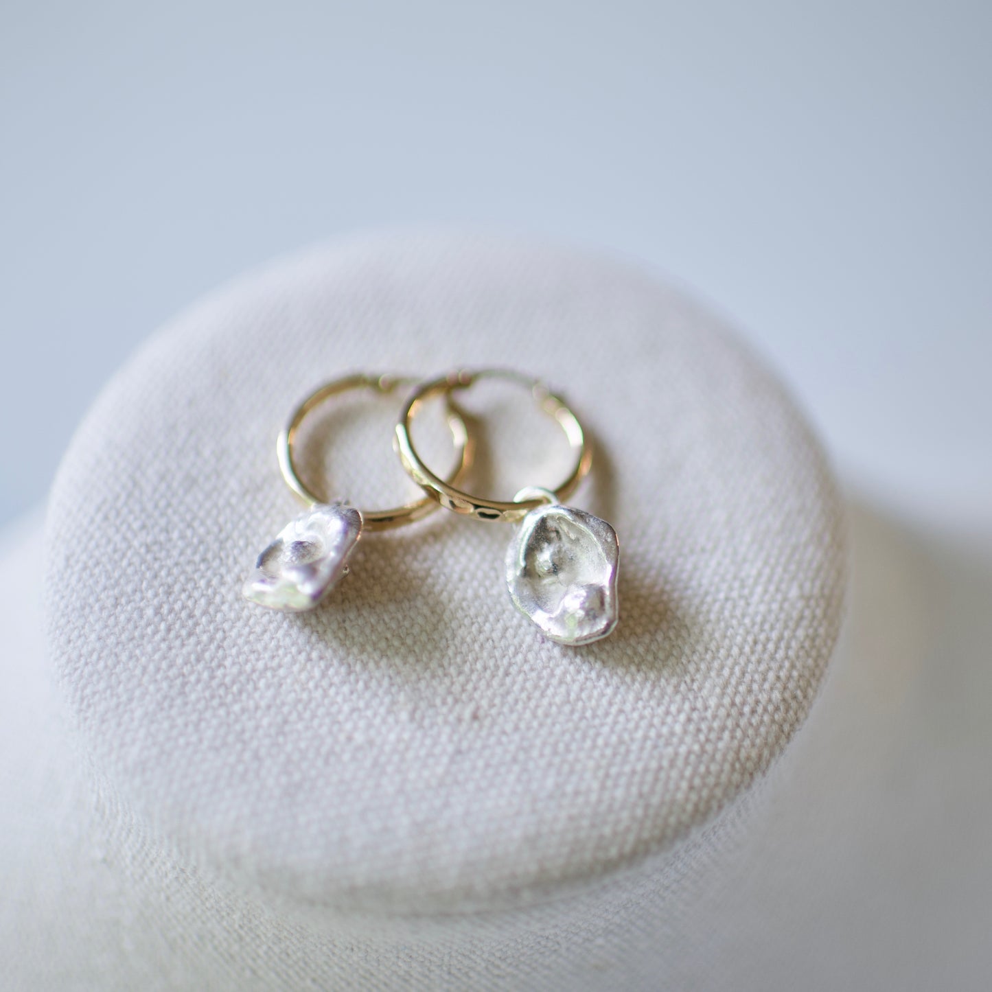 Dangle Earrings, Medium-Small Lake Formed Drops on 14k USA Yellow or Rose Gold Fill, or .925 Sterling Silver Hoops, Custom Keepsake Inclusion Lake Formed