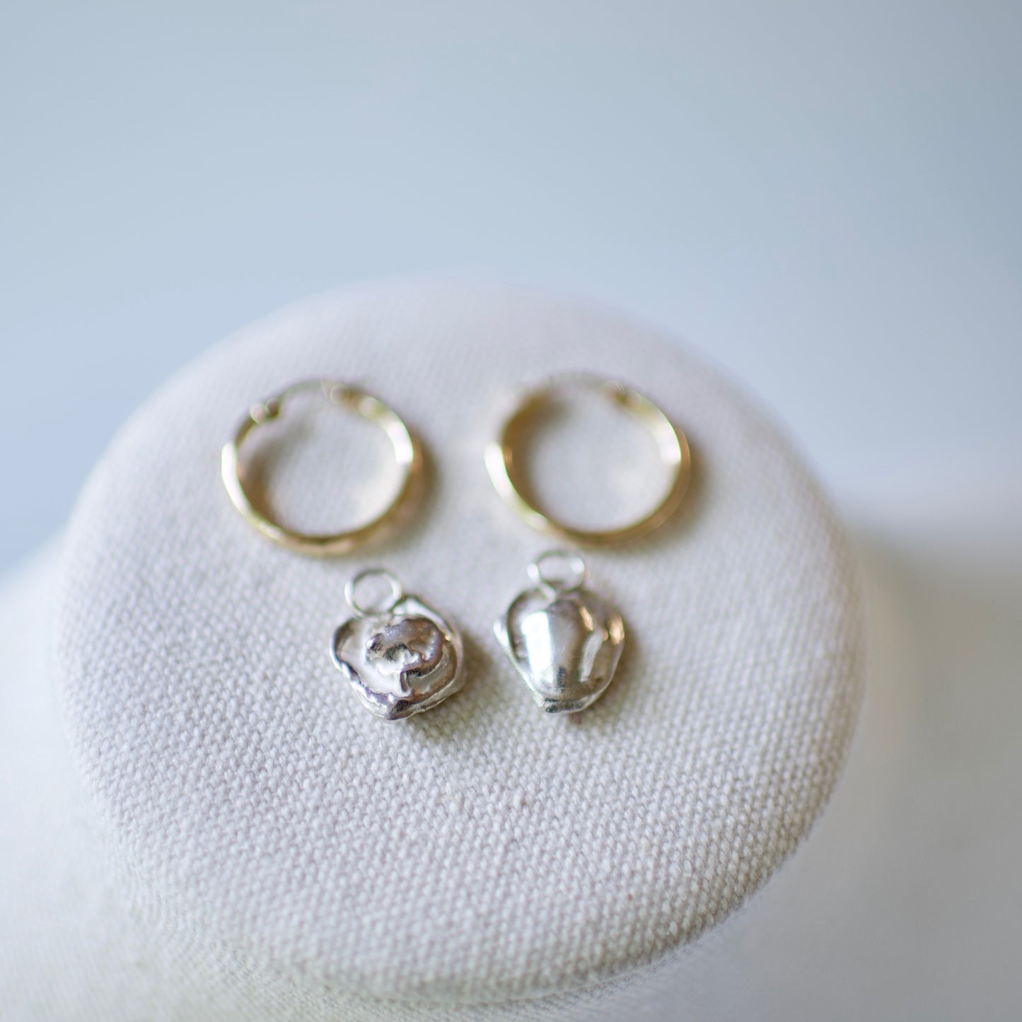 Dangle Earrings, Medium-Small Lake Formed Drops on 14k USA Yellow or Rose Gold Fill, or .925 Sterling Silver Hoops, Custom Keepsake Inclusion Lake Formed