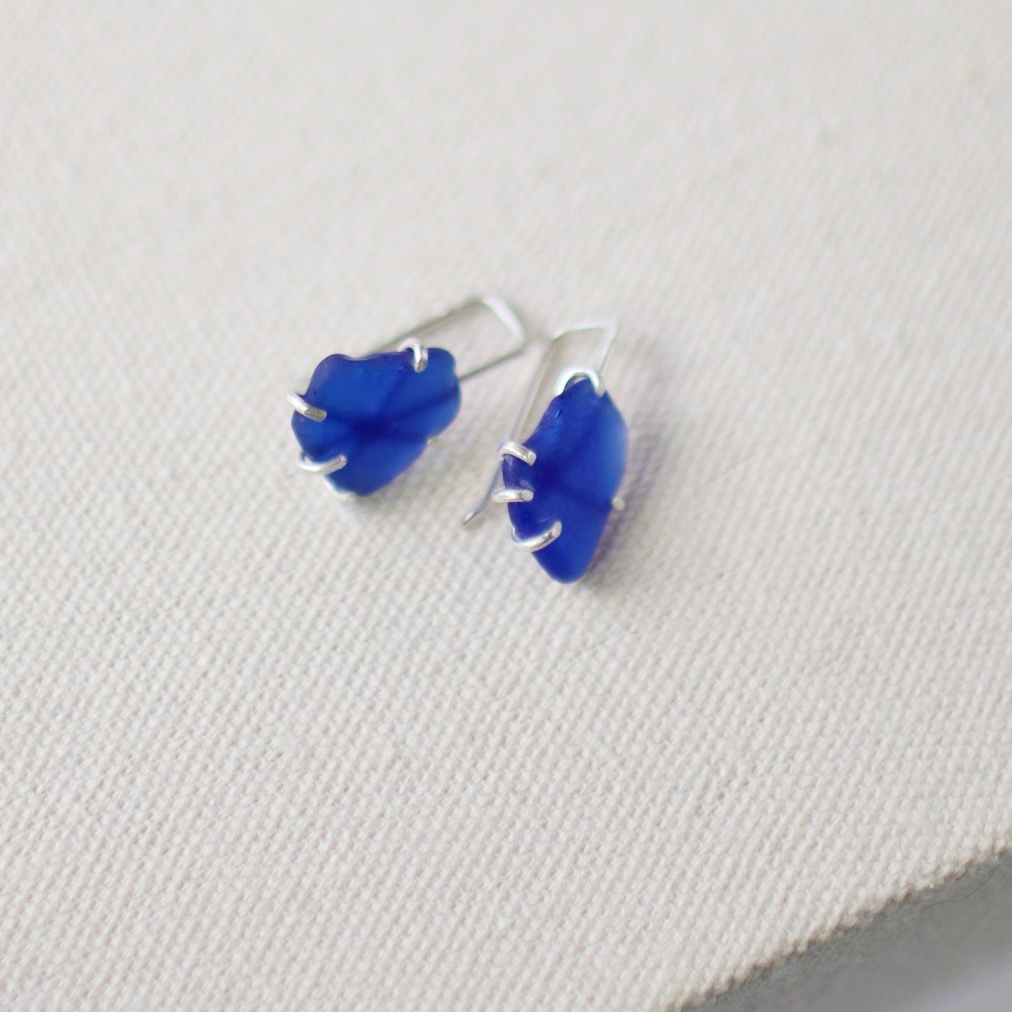 Ethereal Blue Beach Glass Prong Set Threader Earrings