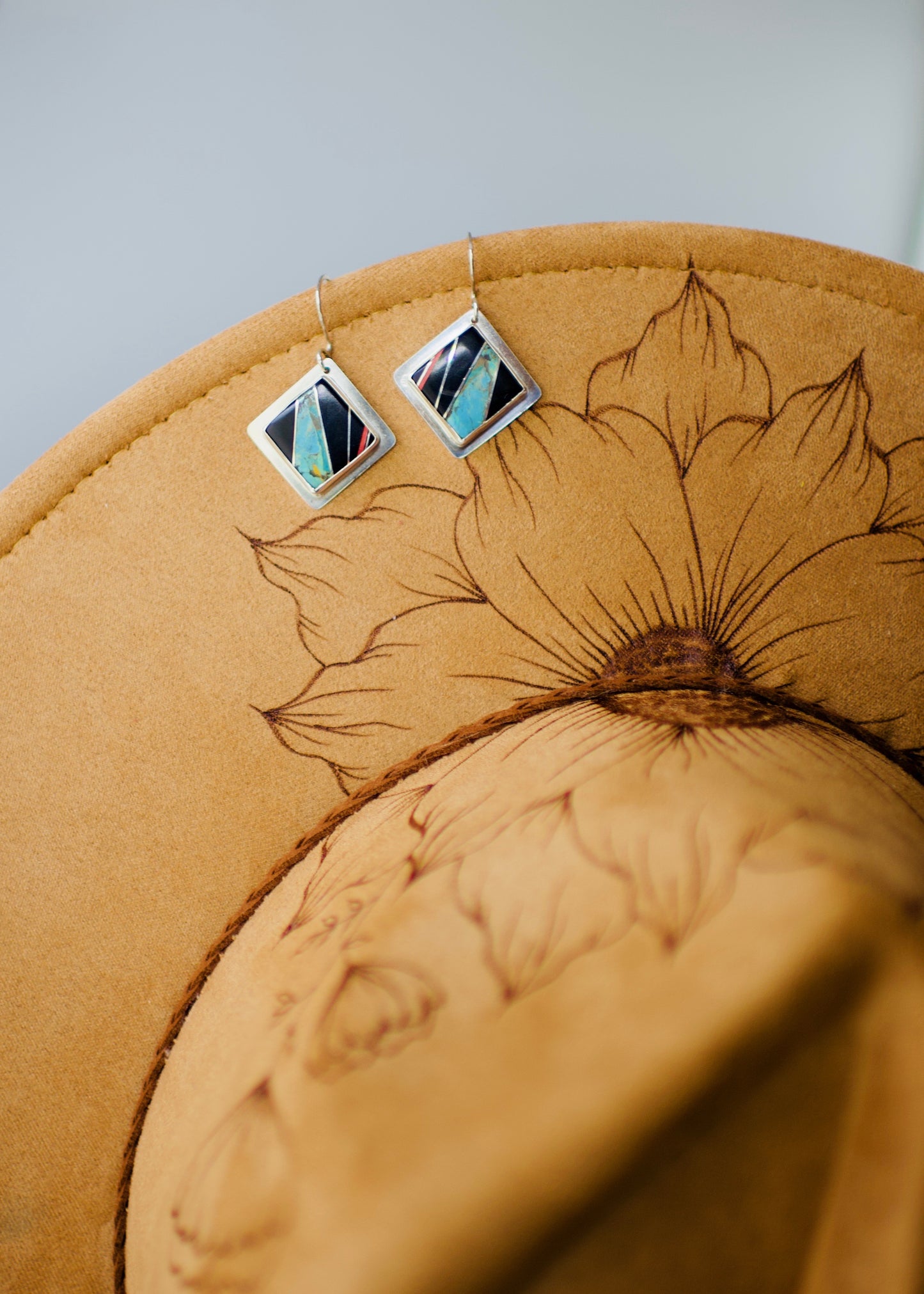 Square Inlay Turquoise Cabochon Dangles