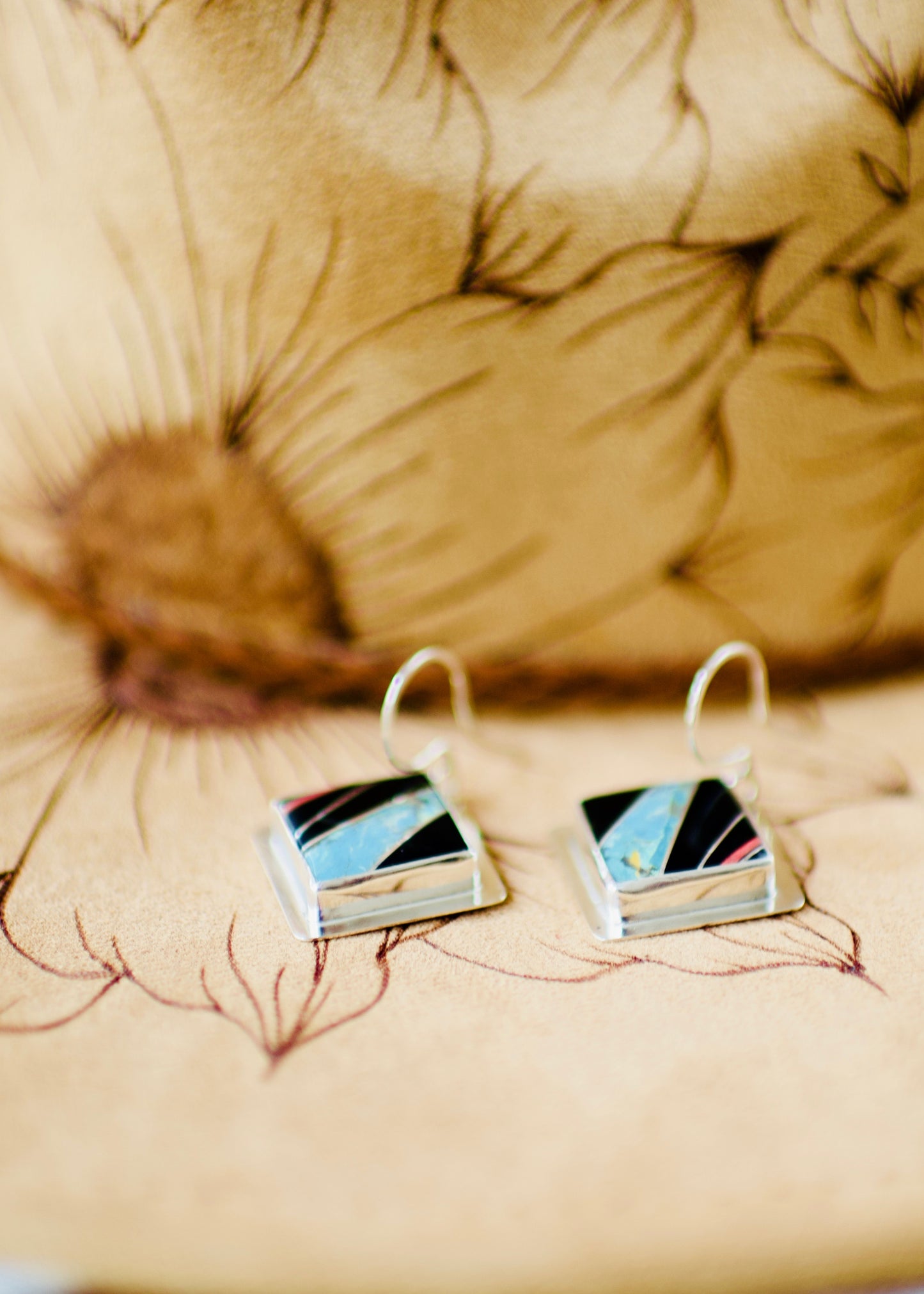 Square Inlay Turquoise Cabochon Dangles
