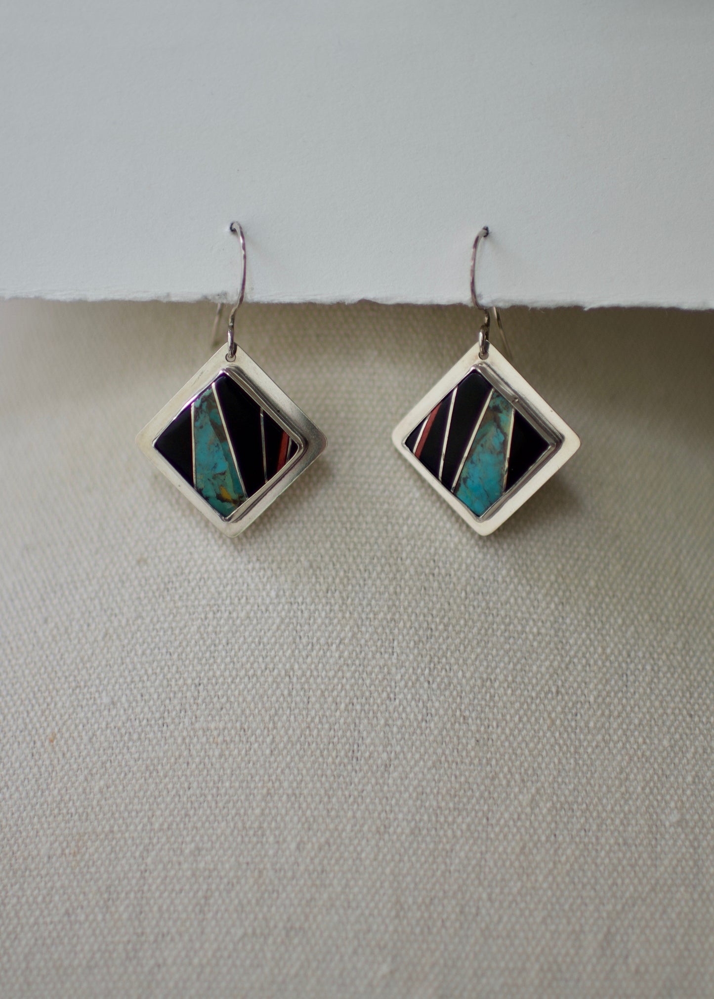 Square Inlay Turquoise Cabochon Dangles