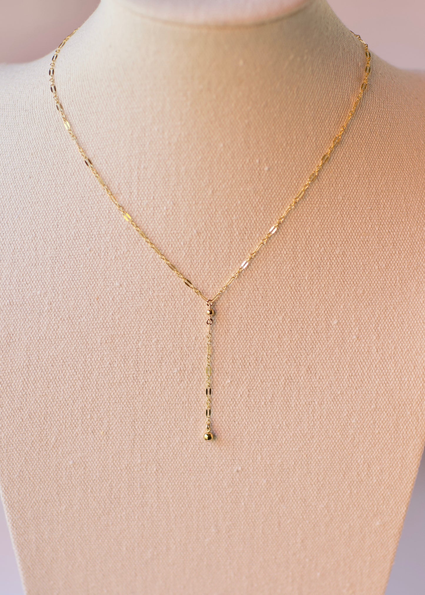 Y Necklace in 14k USA Gold Fill with Gold Fill Ball Accents- Sparkle Pattern Oval or Long and Short Dapped Chain