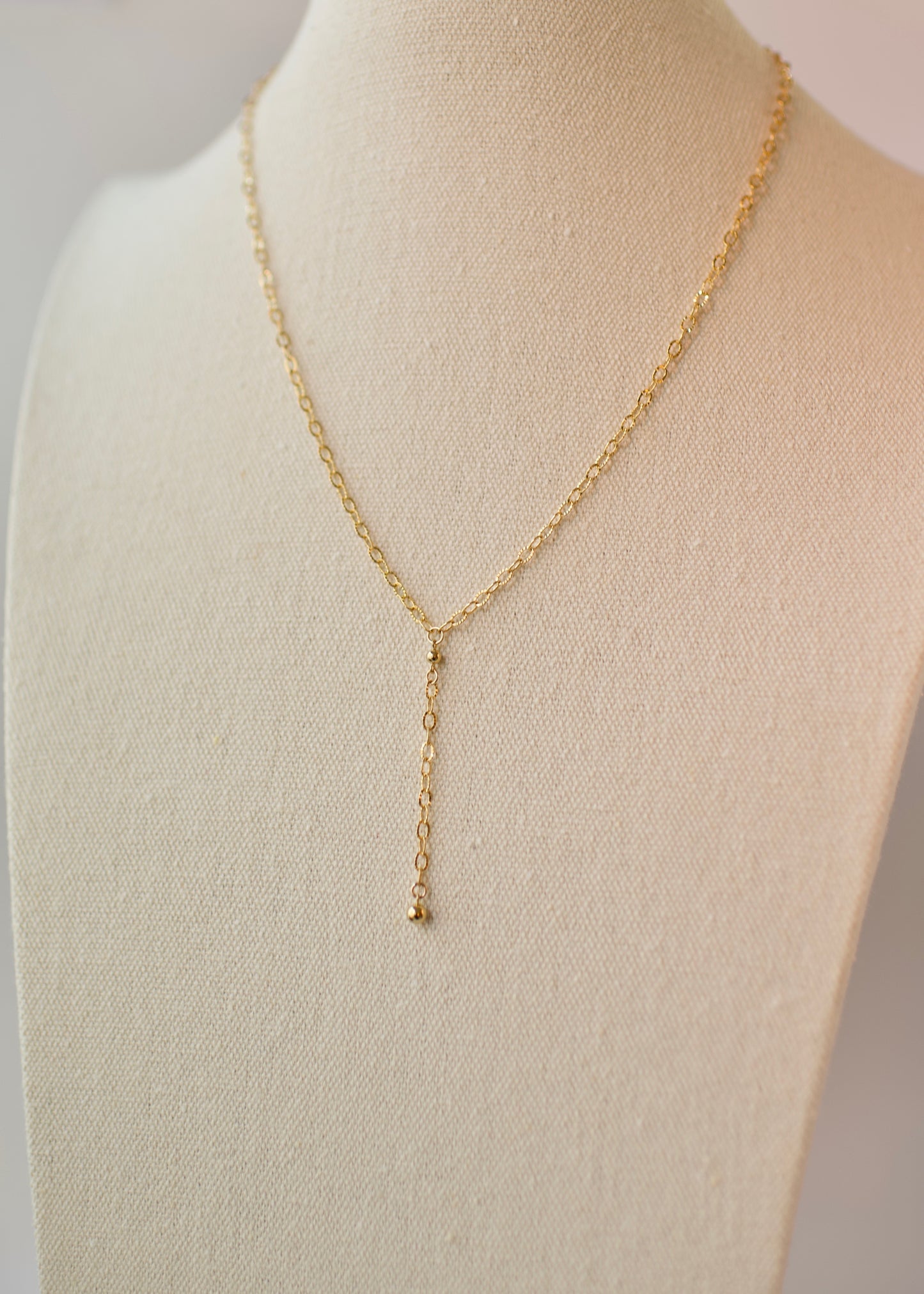 Y Necklace in 14k USA Gold Fill with Gold Fill Ball Accents- Sparkle Pattern Oval or Long and Short Dapped Chain