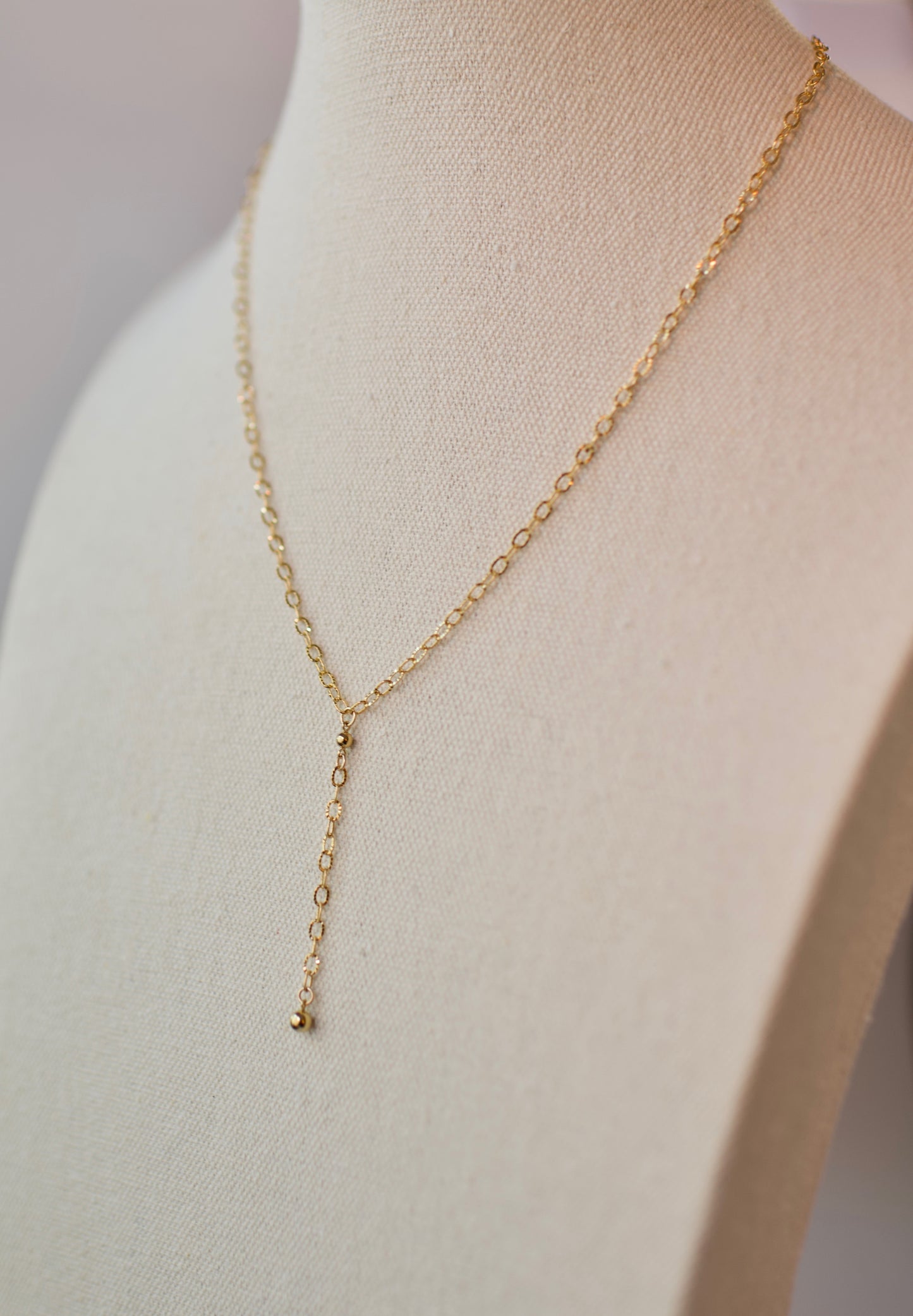 Y Necklace in 14k USA Gold Fill with Gold Fill Ball Accents- Sparkle Pattern Oval or Long and Short Dapped Chain