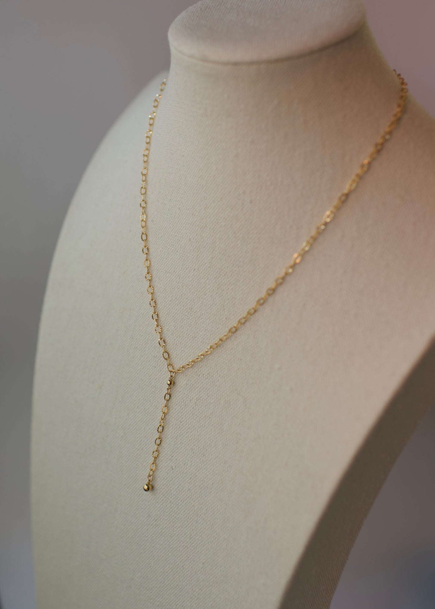 Y Necklace in 14k USA Gold Fill with Gold Fill Ball Accents- Sparkle Pattern Oval or Long and Short Dapped Chain
