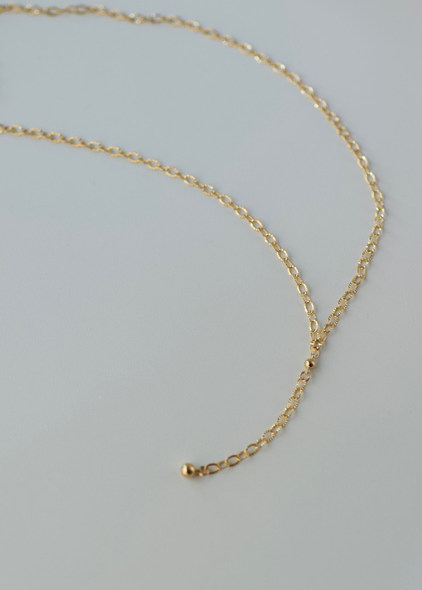 Y Necklace in 14k USA Gold Fill with Gold Fill Ball Accents- Sparkle Pattern Oval or Long and Short Dapped Chain