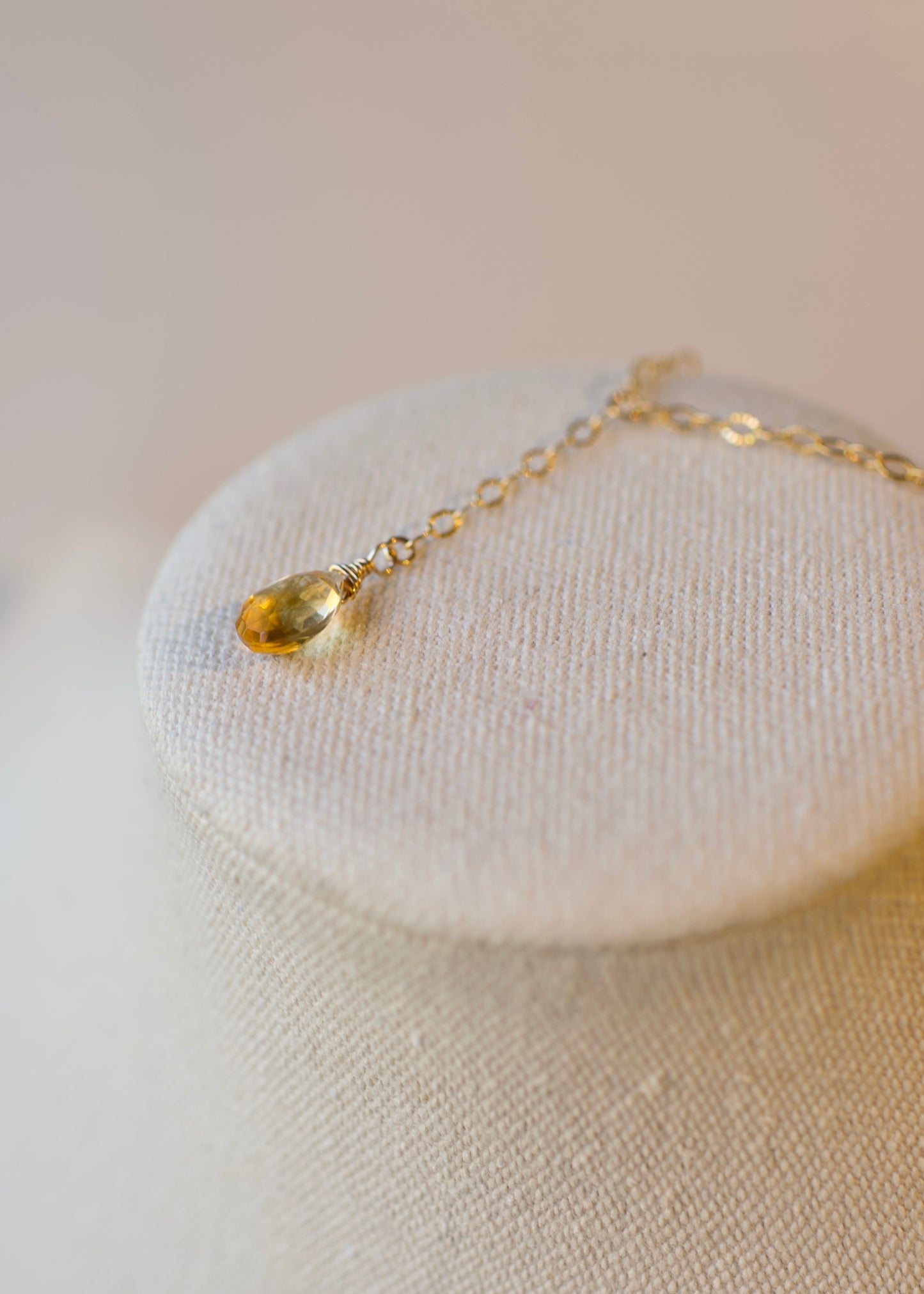 Y Choker in 14k USA Gold Fill Sparkle Pattern Chain with Citrine Tear Drop