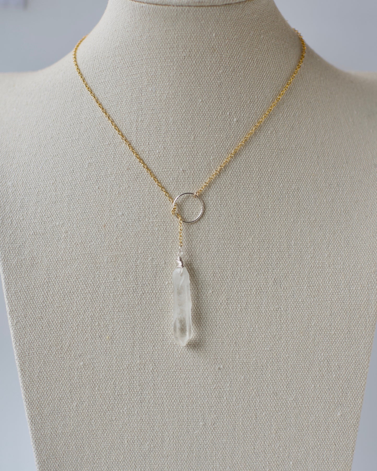Celestial Quartz Lariat | Loop, Mixed Metal Crystal Necklace