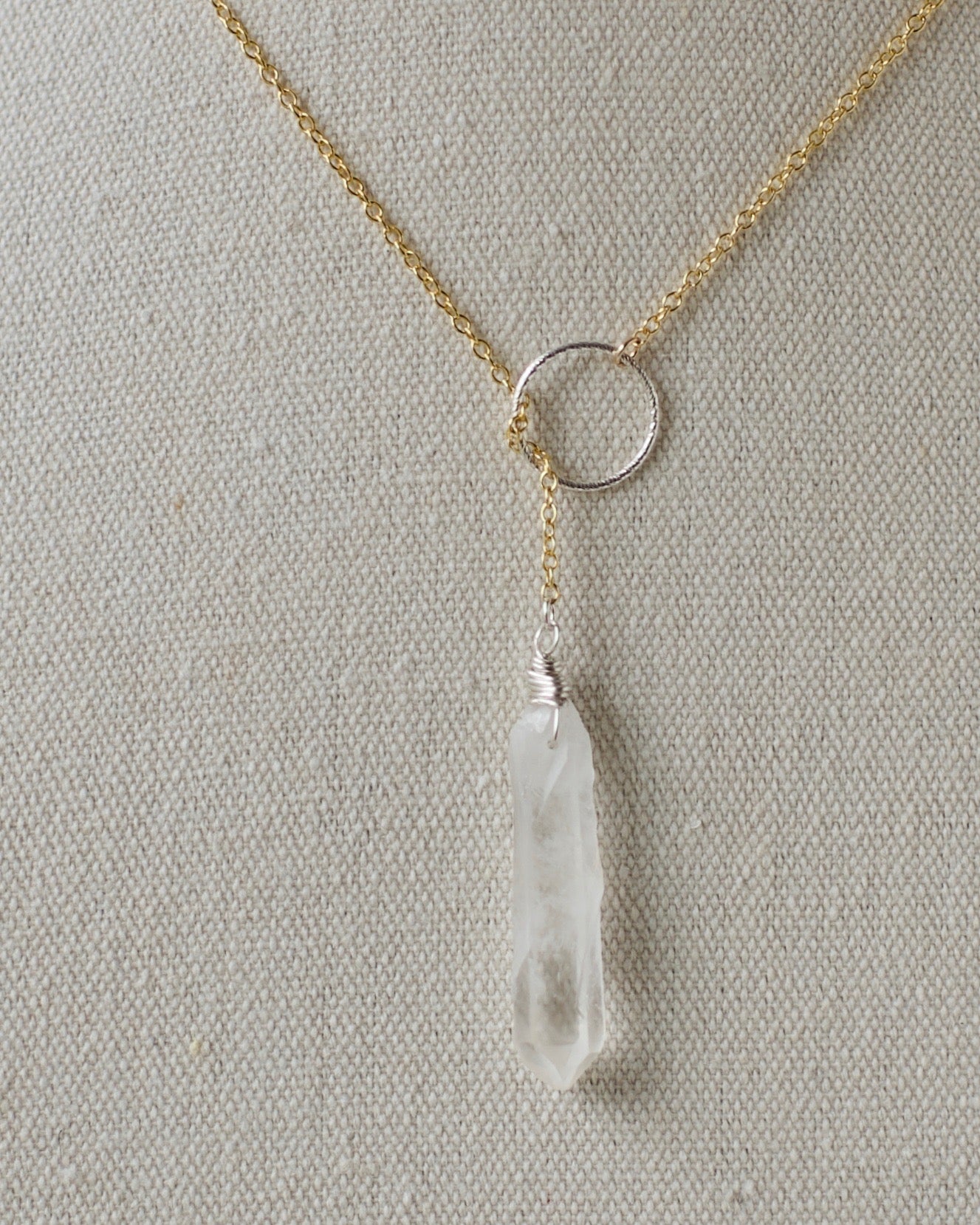 Celestial Quartz Lariat | Loop, Mixed Metal Crystal Necklace
