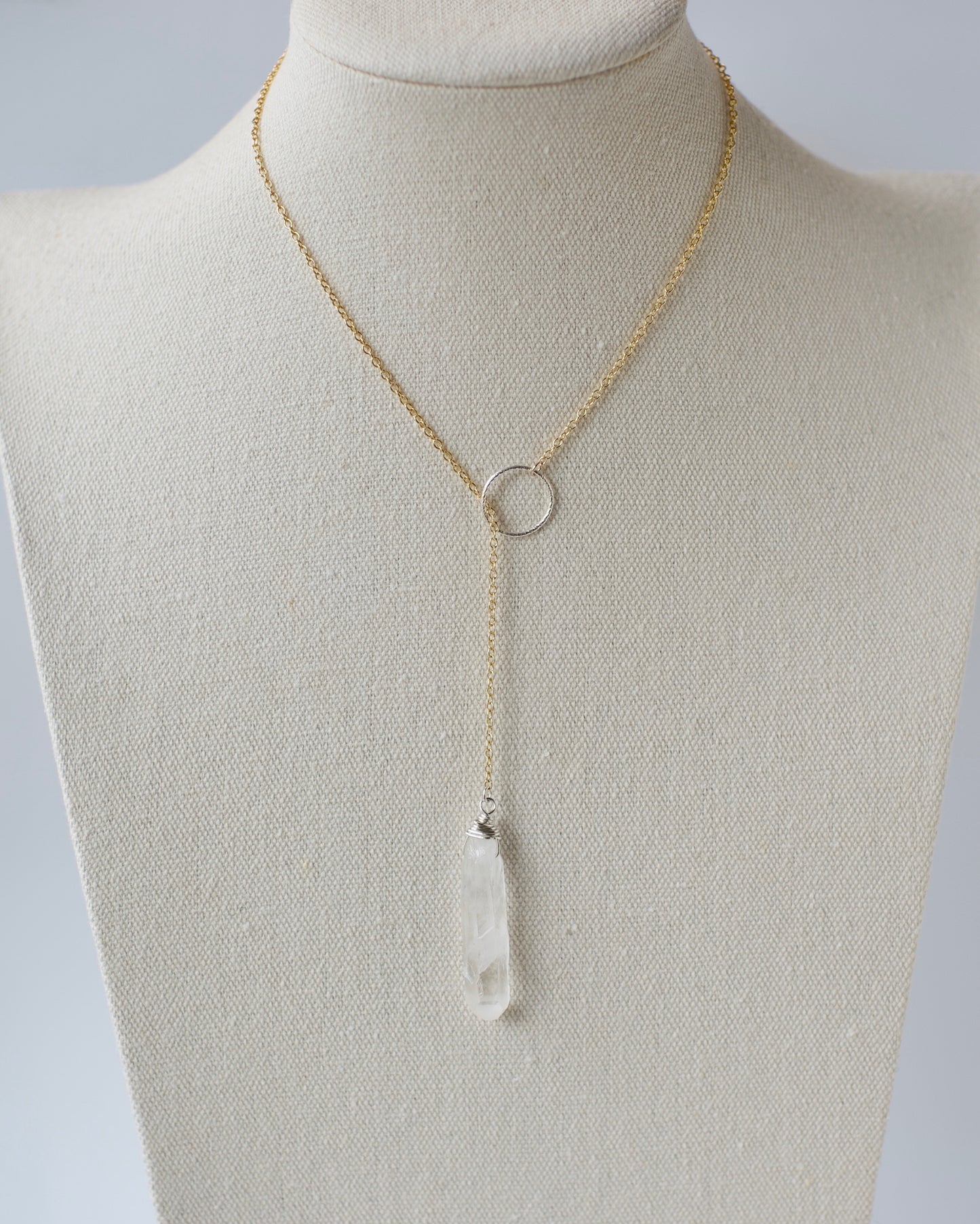 Celestial Quartz Lariat | Loop, Mixed Metal Crystal Necklace
