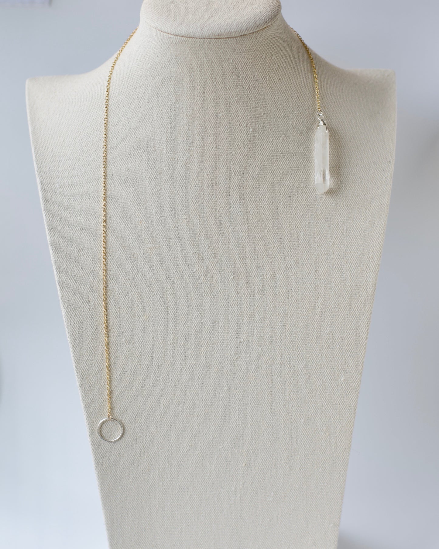 Celestial Quartz Lariat | Loop, Mixed Metal Crystal Necklace