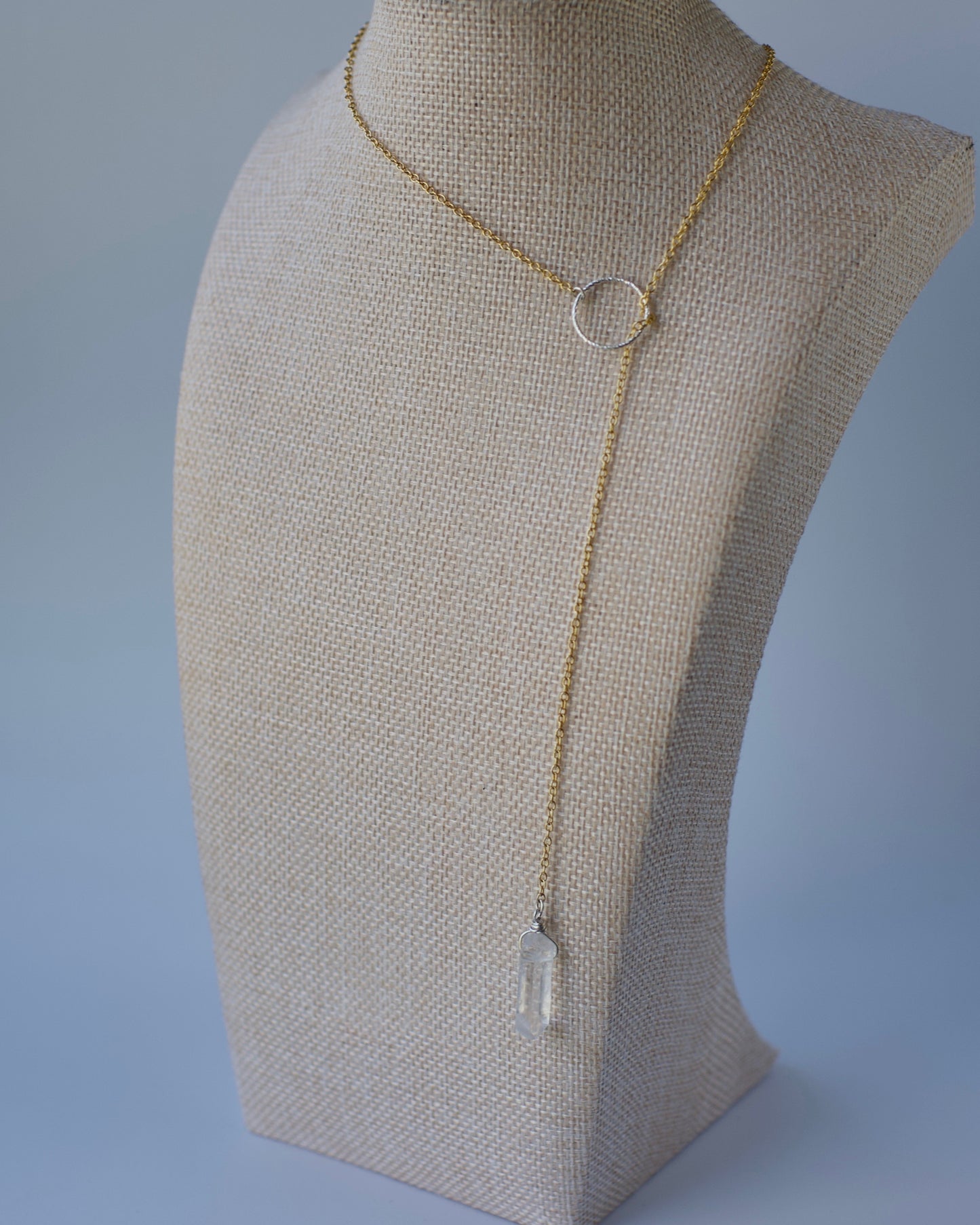 Celestial Quartz Lariat | Loop, Mixed Metal Crystal Necklace