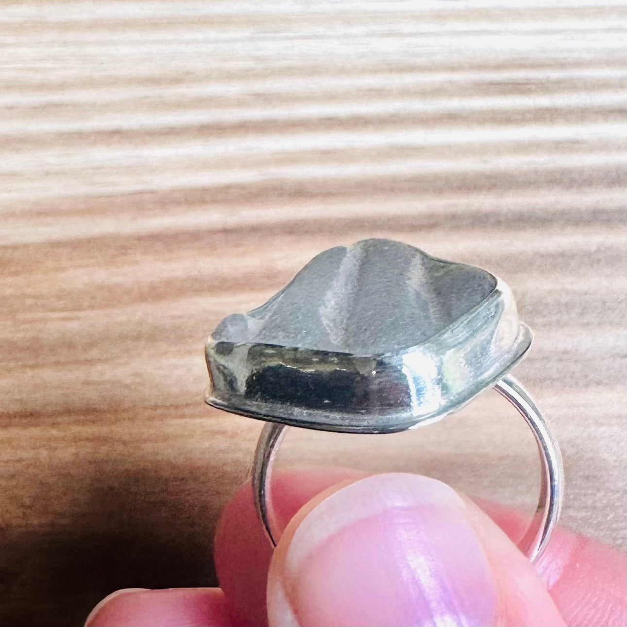 Lake Huron Formed White Beach Glass with Ridging and Sterling Silver Ring 3, Size 7.25