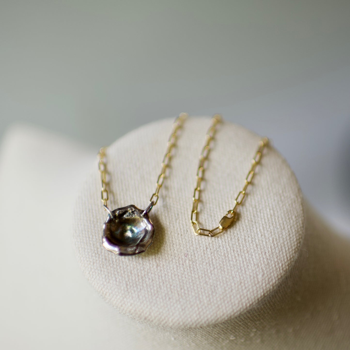 Lake Michigan Formed Sterling Pendant Necklace 5 on 14k Gold Fill Necklace, Oxidized Sterling