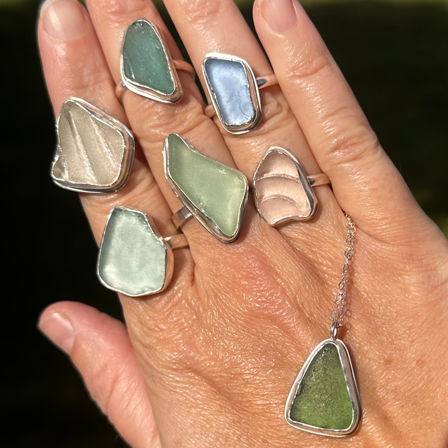 Lake Huron FormedTeal Beach Glass and Sterling Silver Ring 4, Size 8.5