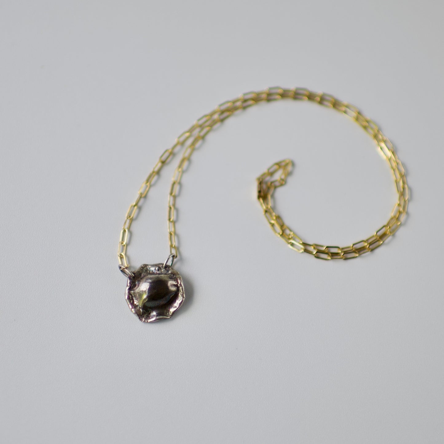 Lake Michigan Formed Sterling Pendant Necklace 5 on 14k Gold Fill Necklace, Oxidized Sterling