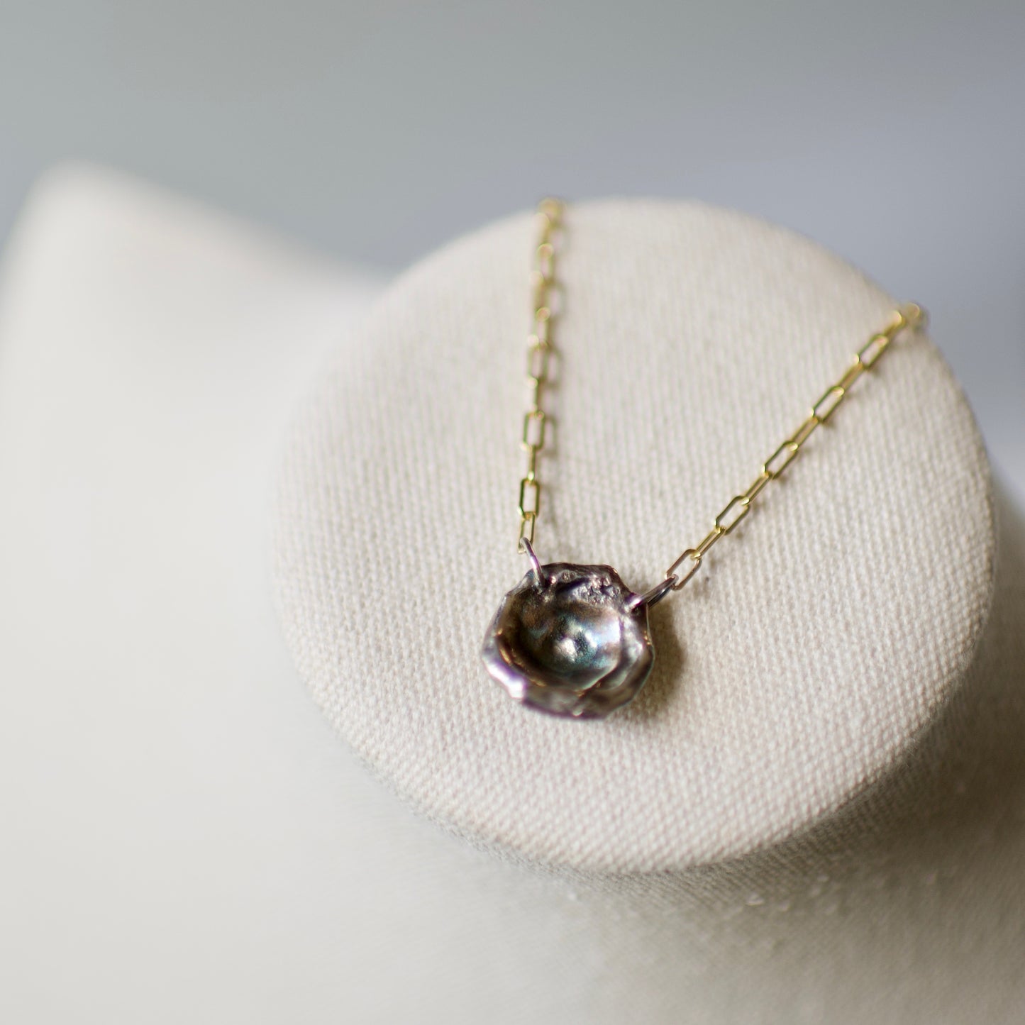 Lake Michigan Formed Sterling Pendant Necklace 5 on 14k Gold Fill Necklace, Oxidized Sterling