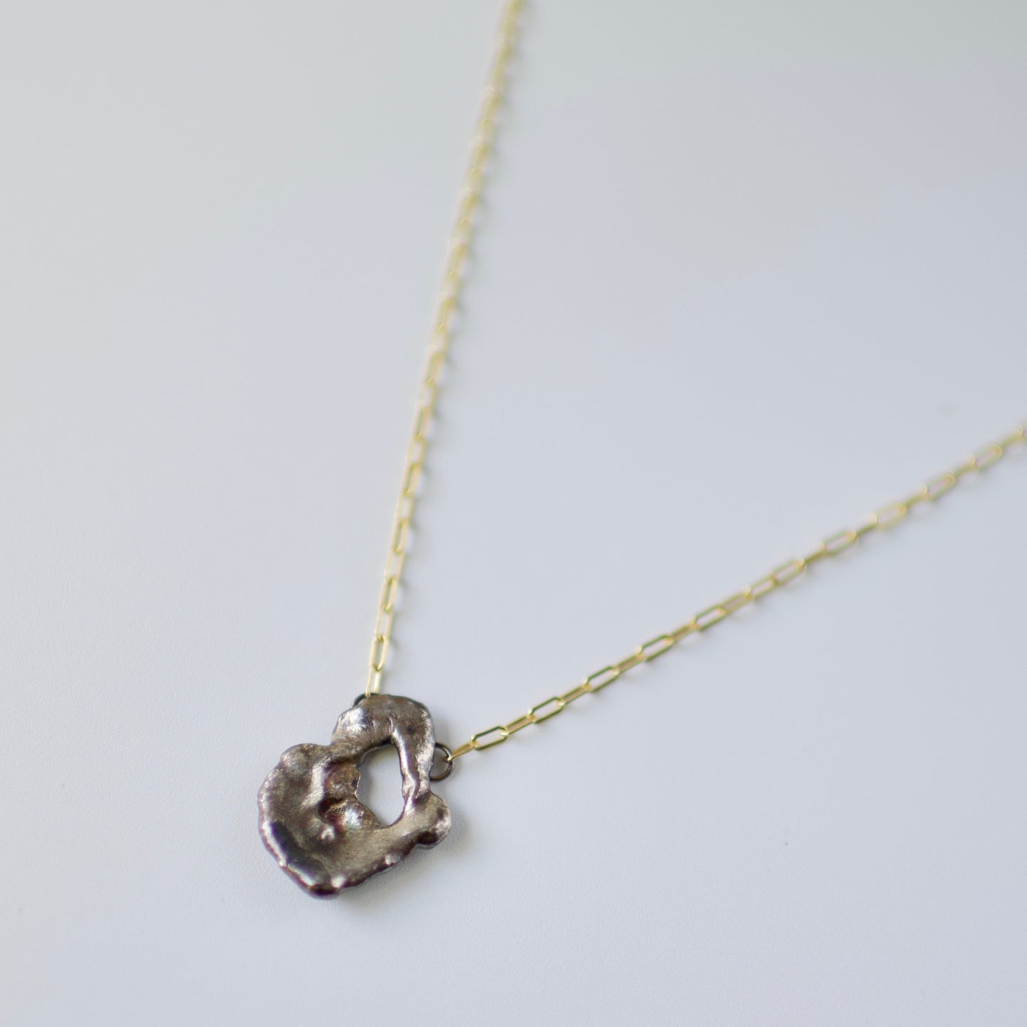 Lake Huron Formed Sterling Pendant Necklace 8 on 14k Gold Fill Necklace, Oxidized Sterling
