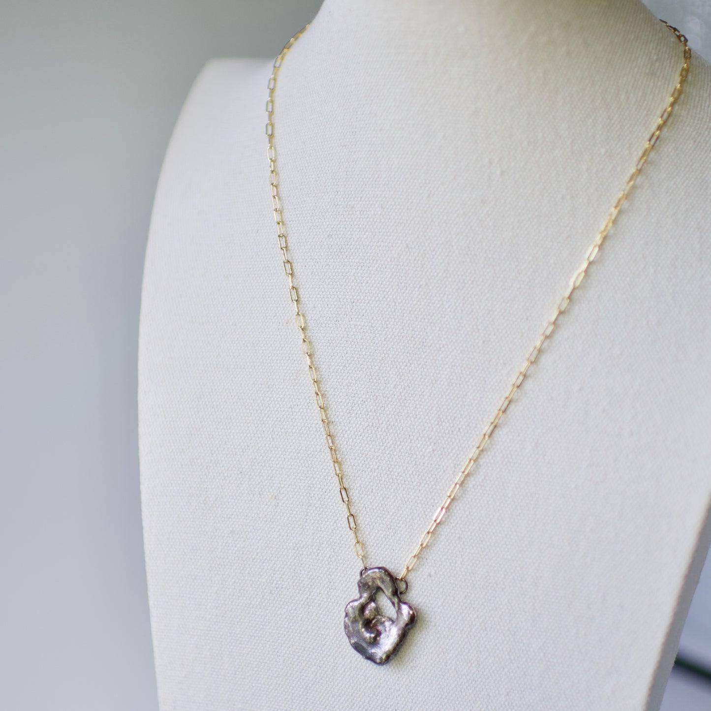 Lake Huron Formed Sterling Pendant Necklace 8 on 14k Gold Fill Necklace, Oxidized Sterling