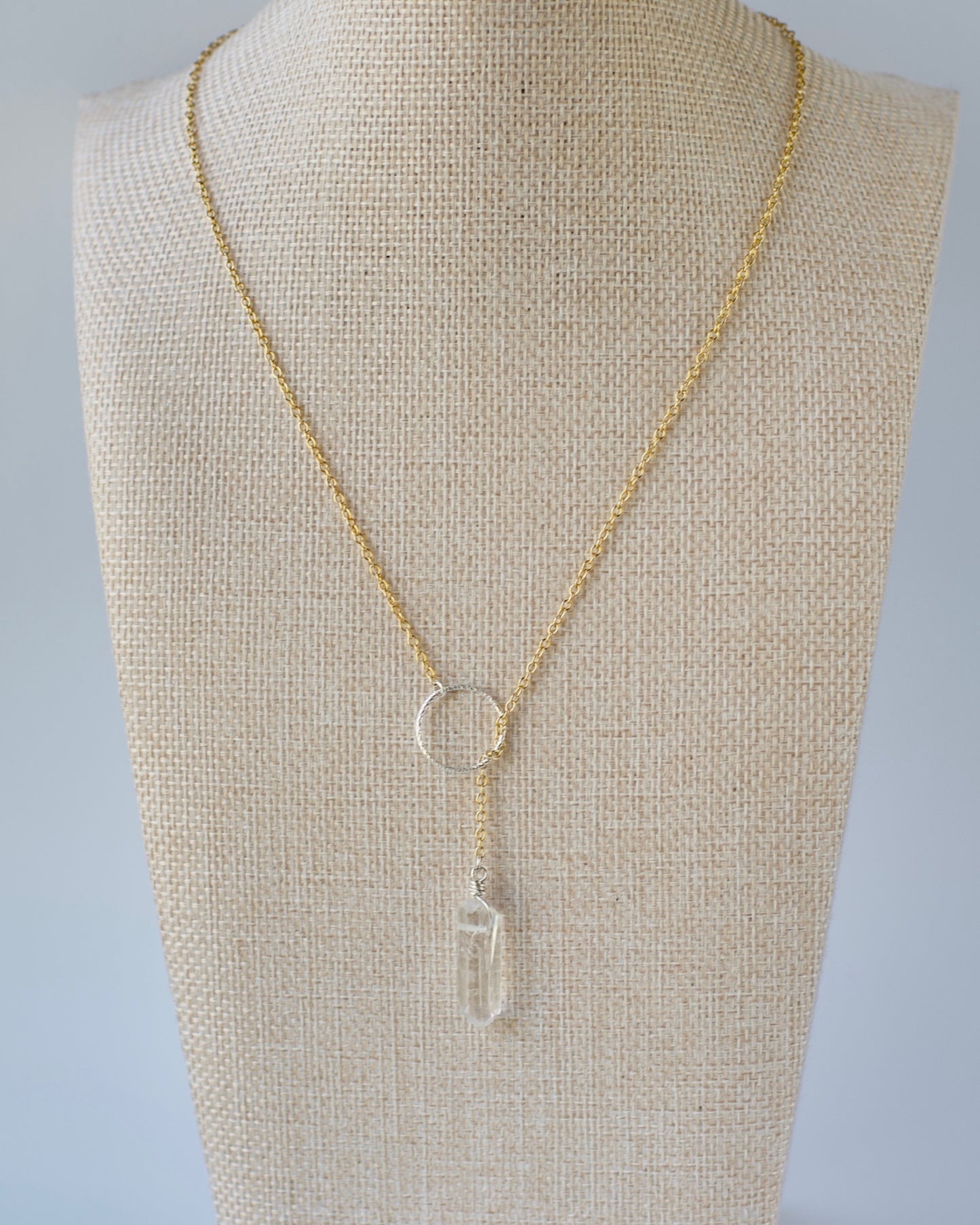Celestial Quartz Lariat | Loop, Mixed Metal Crystal Necklace