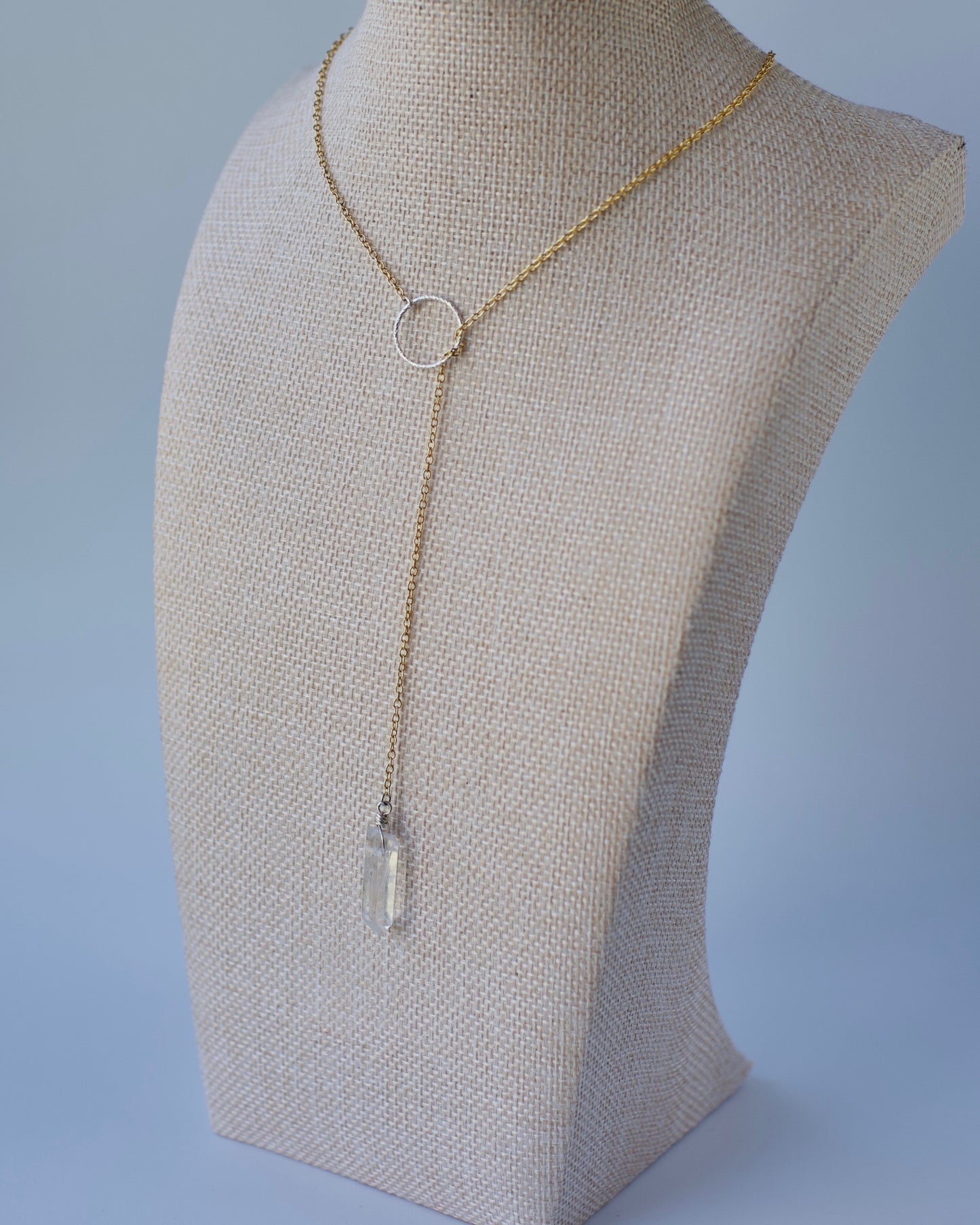 Celestial Quartz Lariat | Loop, Mixed Metal Crystal Necklace