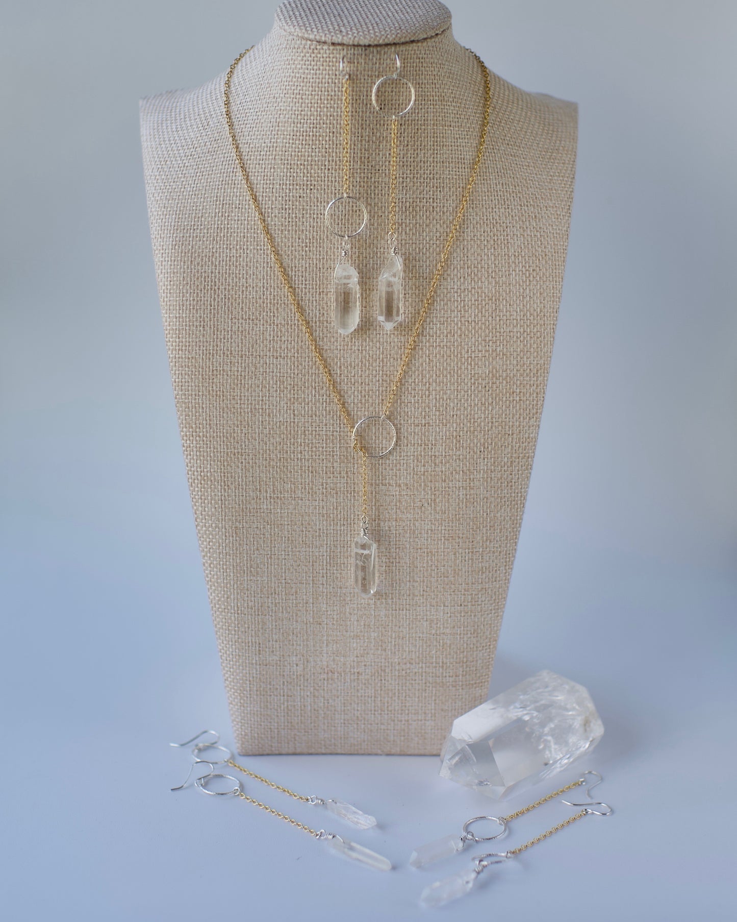 Celestial Quartz Lariat | Loop, Mixed Metal Crystal Necklace