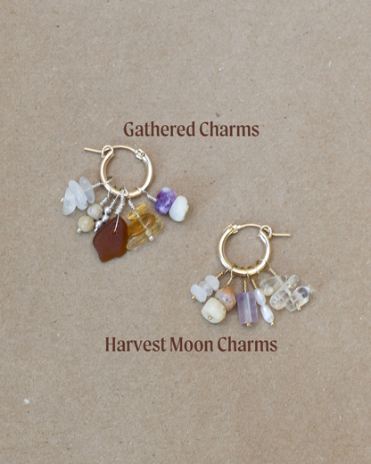 Harvest Moon Charms - Build Your Own Hoop Charm Earrings - Amethyst, Pearl, Faceted Moonstone, Citrine Drops, & Morado Opal