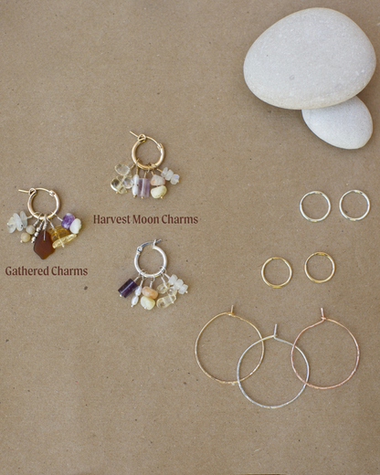 Harvest Moon Charms - Build Your Own Hoop Charm Earrings - Amethyst, Pearl, Faceted Moonstone, Citrine Drops, & Morado Opal