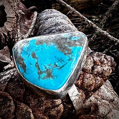 Natural Kingman Turquoise Triangle Sterling Silver Ring Size 10.5